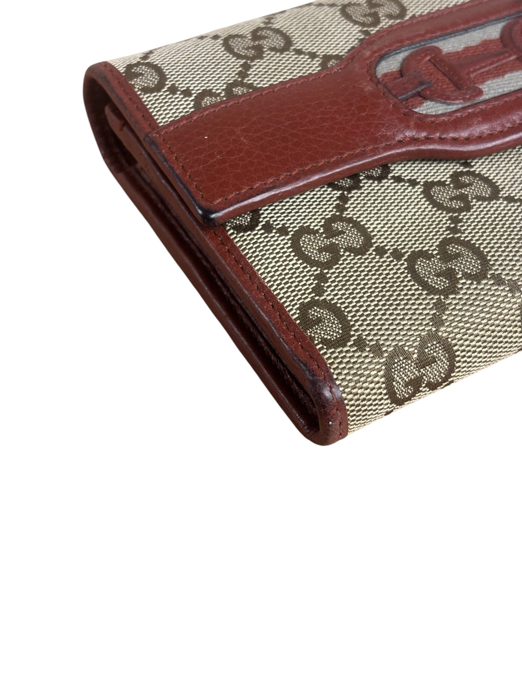 Gucci Vintage Burgundy Leather Trim GG Canvas Continental Wallet