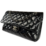 Chanel Black Patent Quilted Leather Double Flap Bag