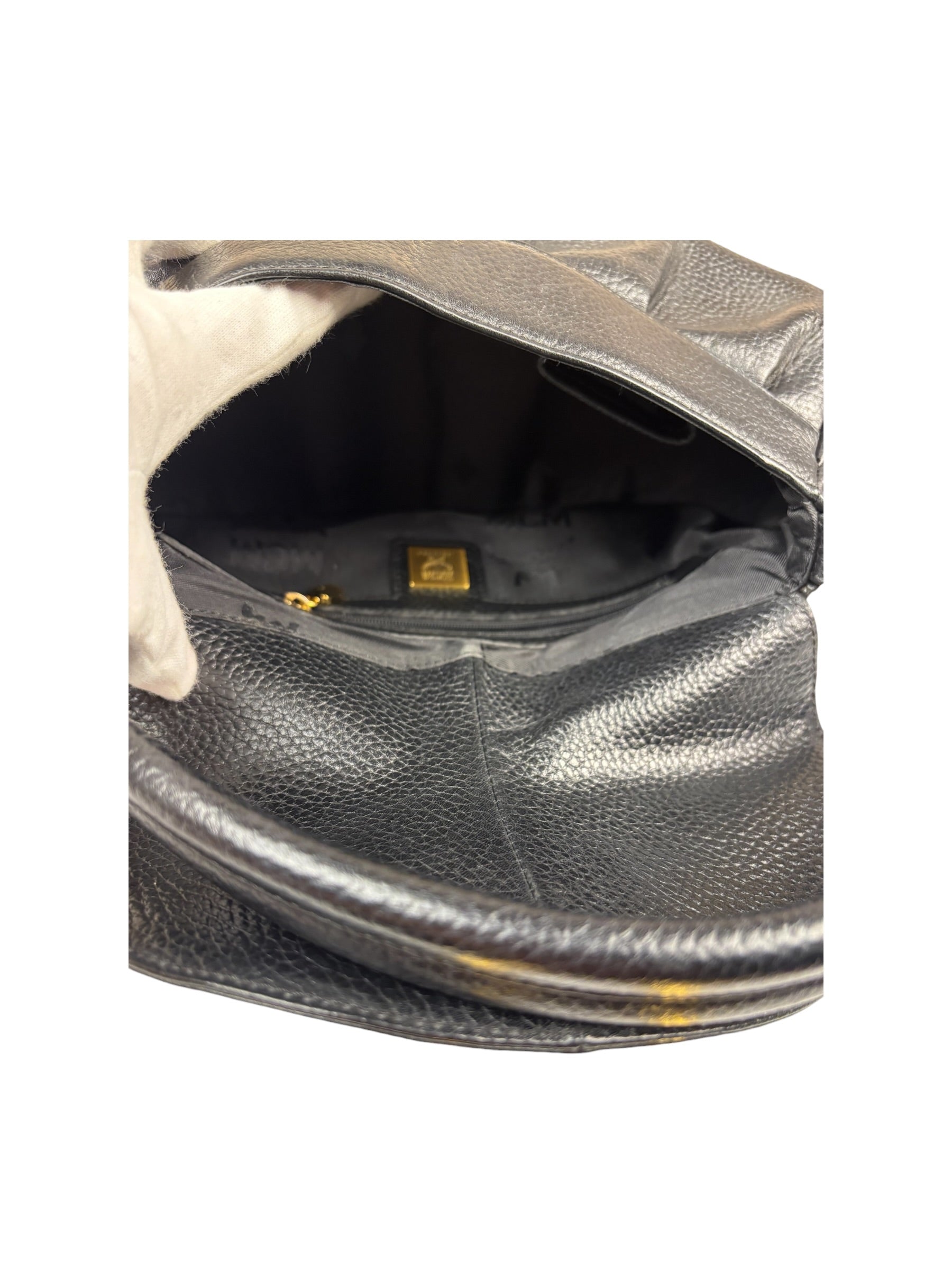 MCM Black Pebbled Leather Baugette