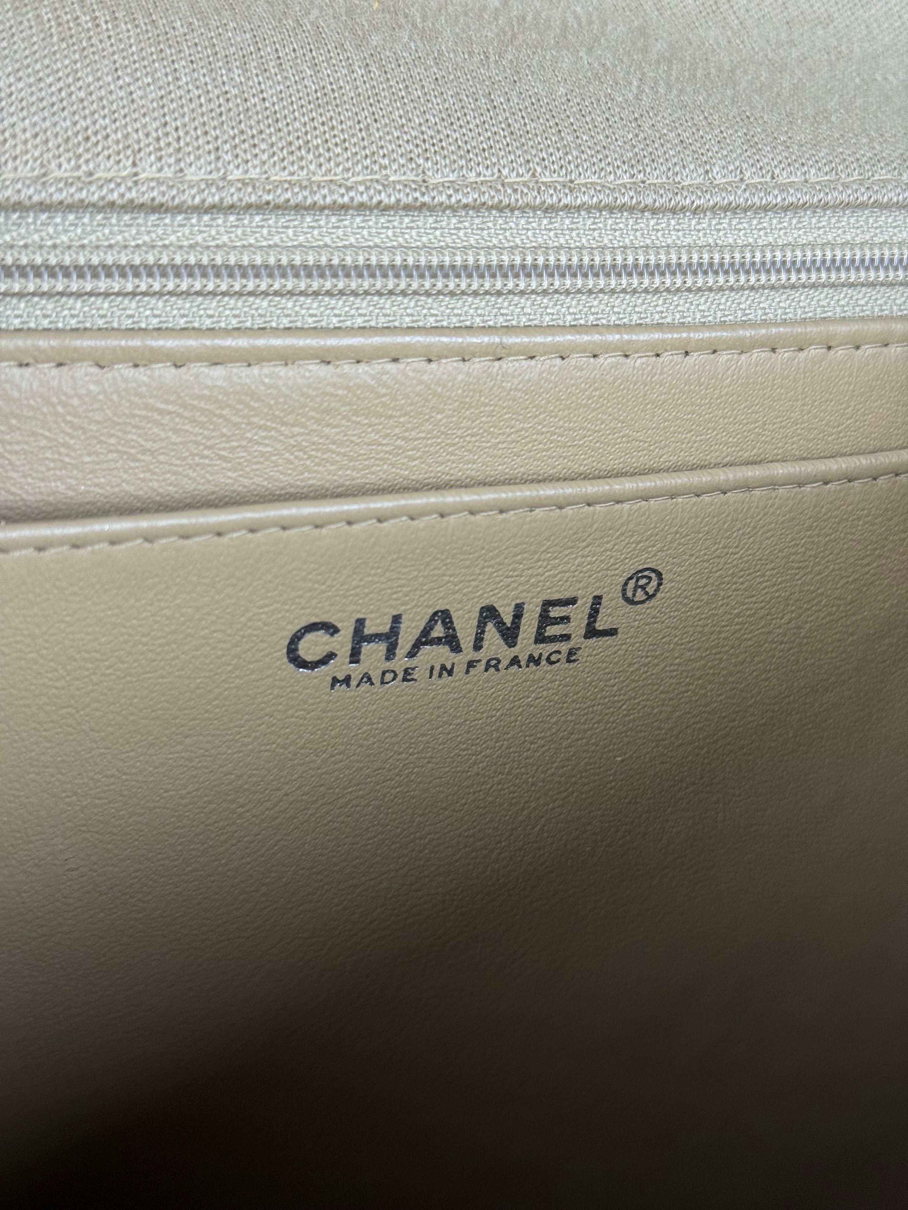 Chanel Beige Quilted Canvas Chain Flap Bag 1998