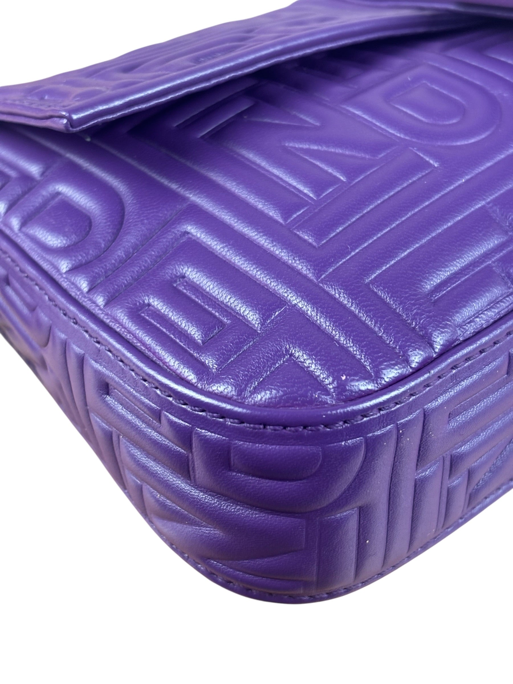 Fendi Purple Nappa Leather Medium Logo Embossed Baguette
