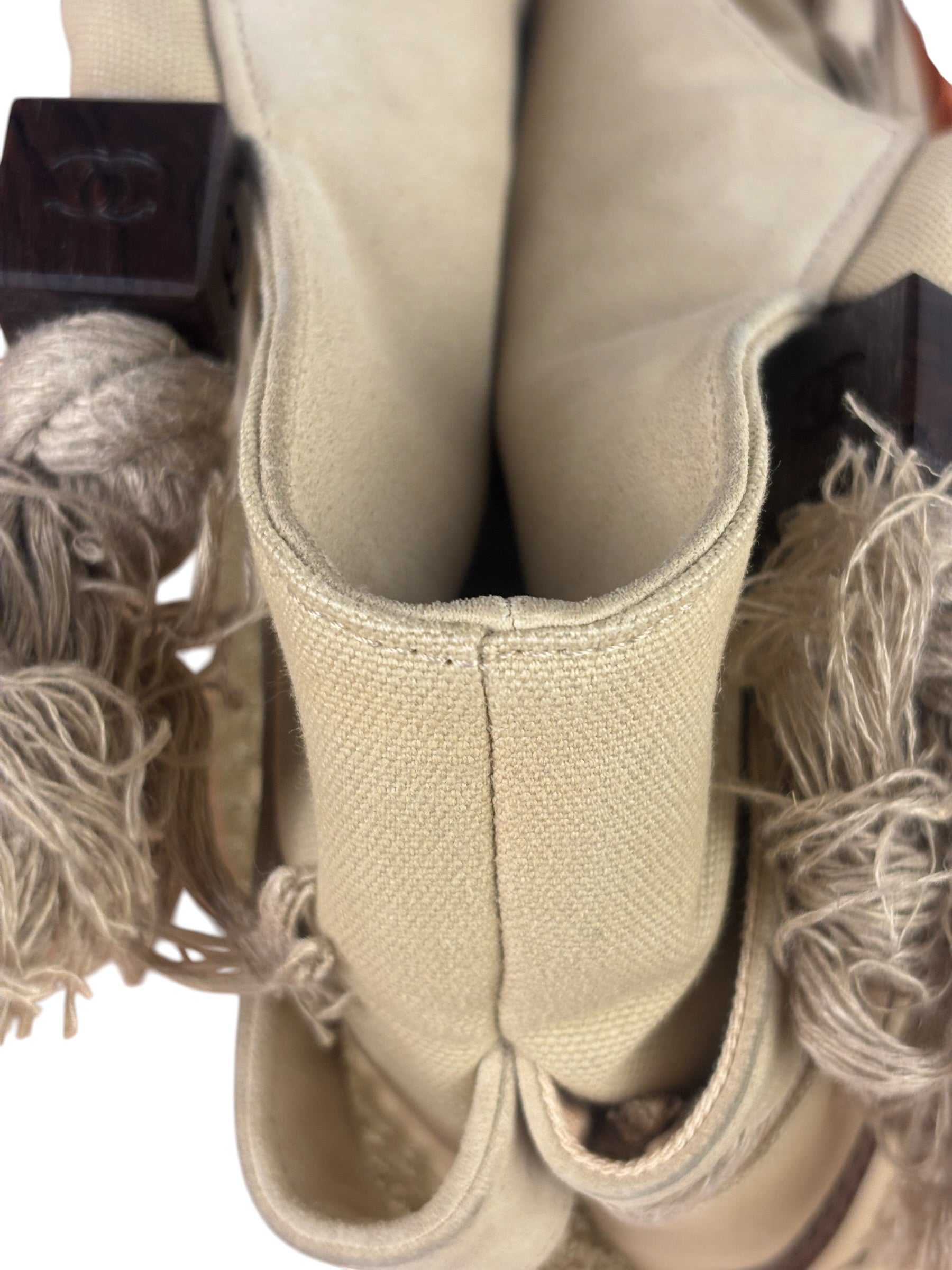 Chanel Vintage Beige Denim/Leather Trim Camellia Rope Tote