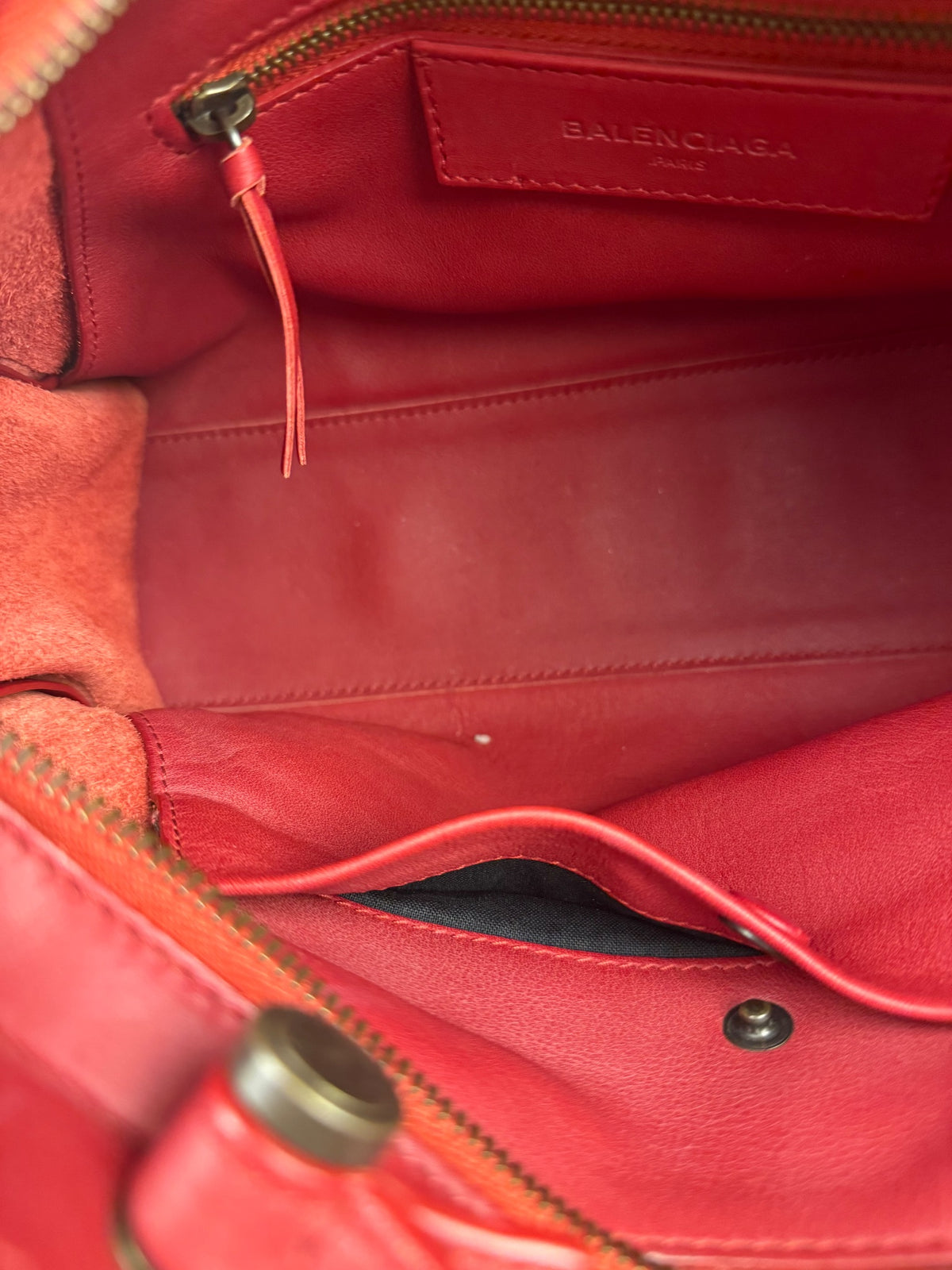 Balenciaga Red Leather Blackout City Two-Way Bag
