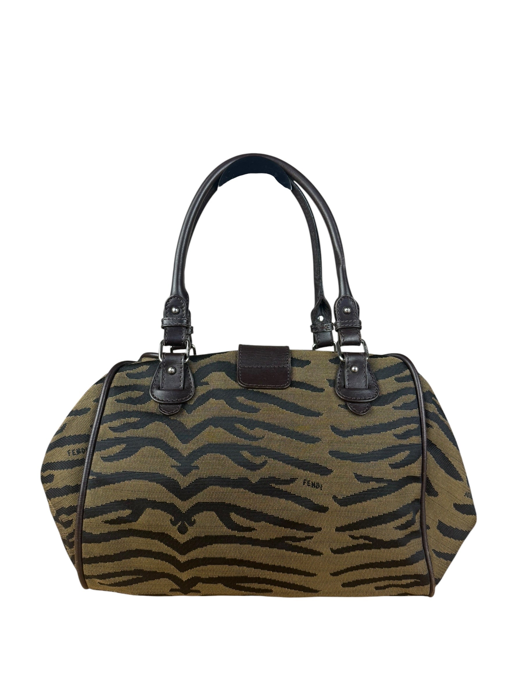 Fendi Vintage Tiger Print Canvas Bowler Bag
