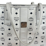 MCM White Leather Reversible Liz Shopper In Visetos Tote Bag