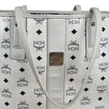 MCM White Leather Reversible Liz Shopper In Visetos Tote Bag