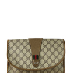Gucci Brown Leather Trim GG Accessory Collection Clutch