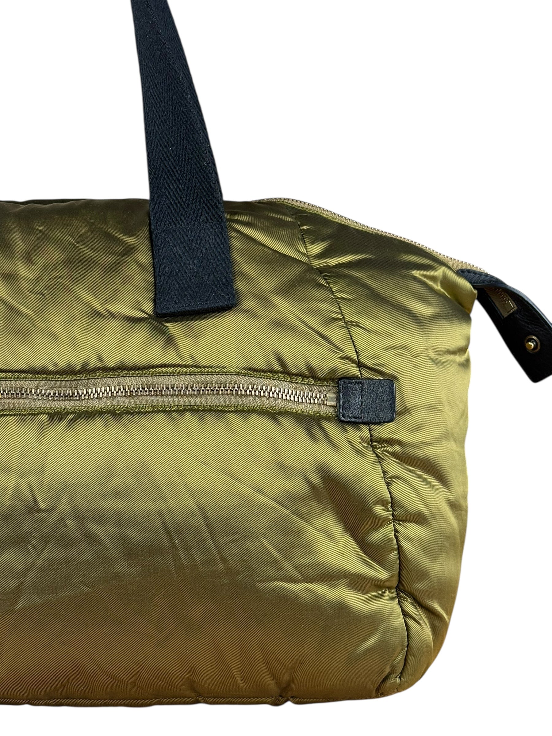 Celine Vintage Green Nylon Puffer Handbag