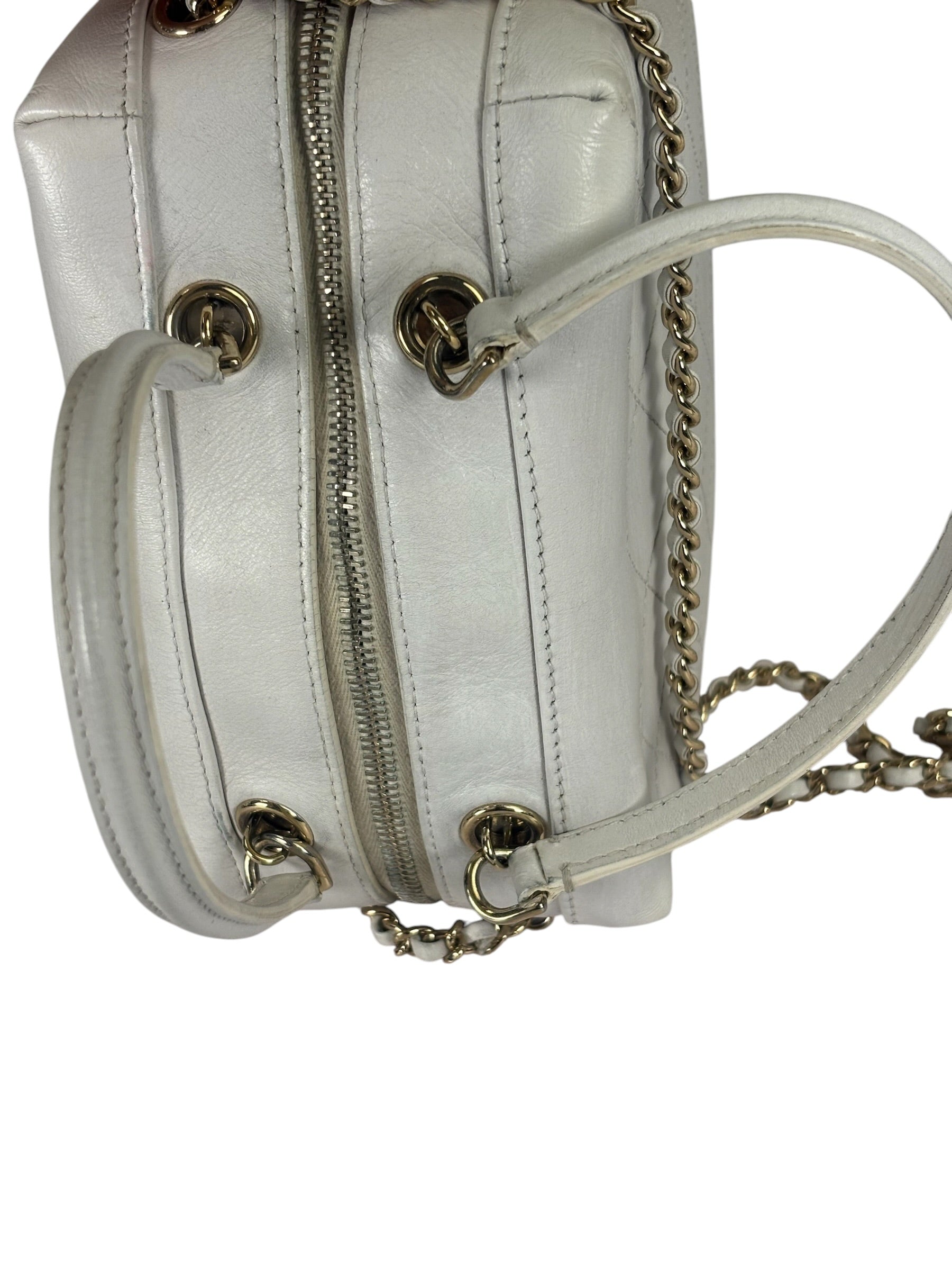 Chanel White Quilted Leather Vanity Small Bowling Two-Way Bag 2019