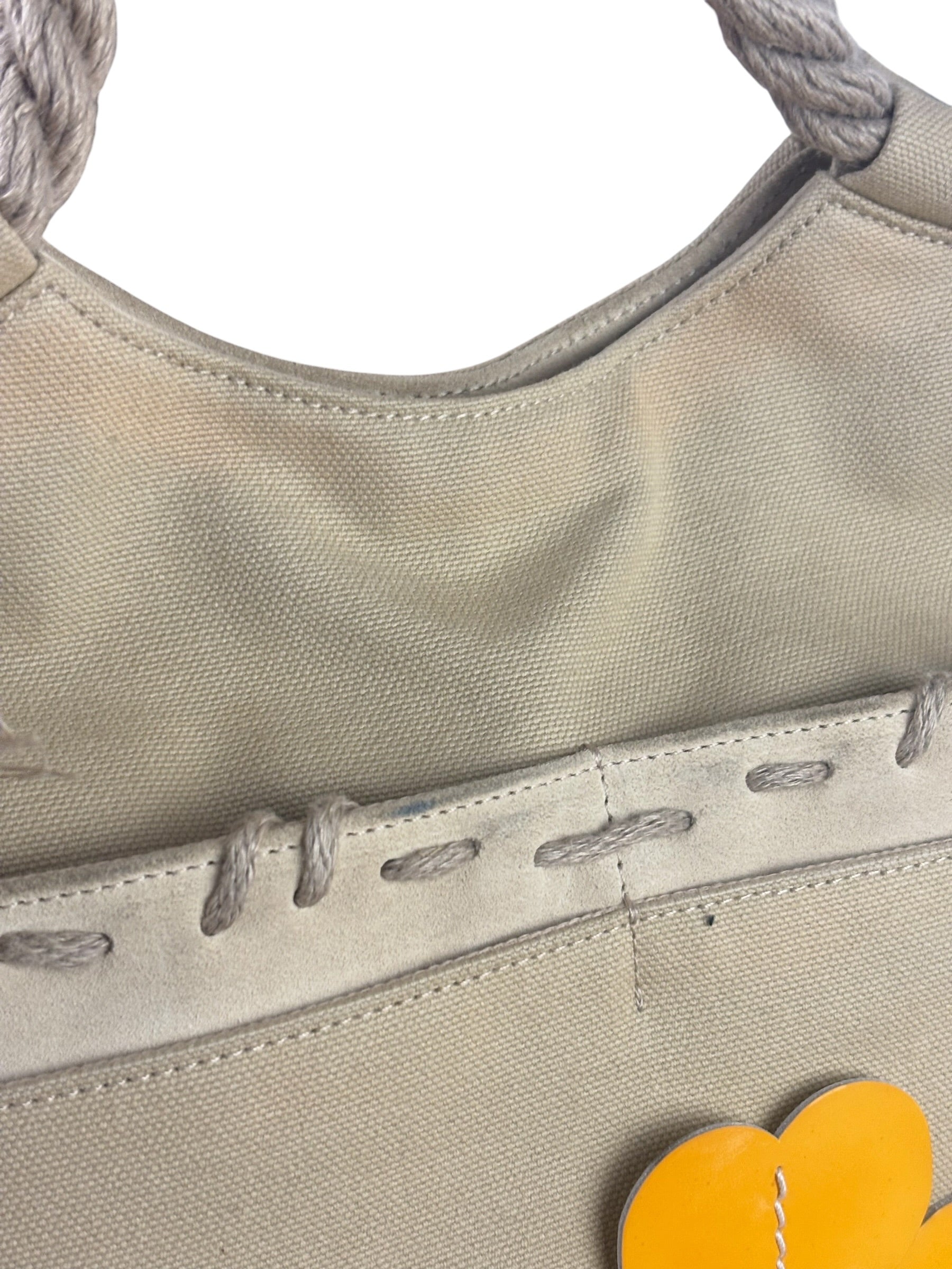 Chanel Vintage Beige Denim/Leather Trim Camellia Rope Tote