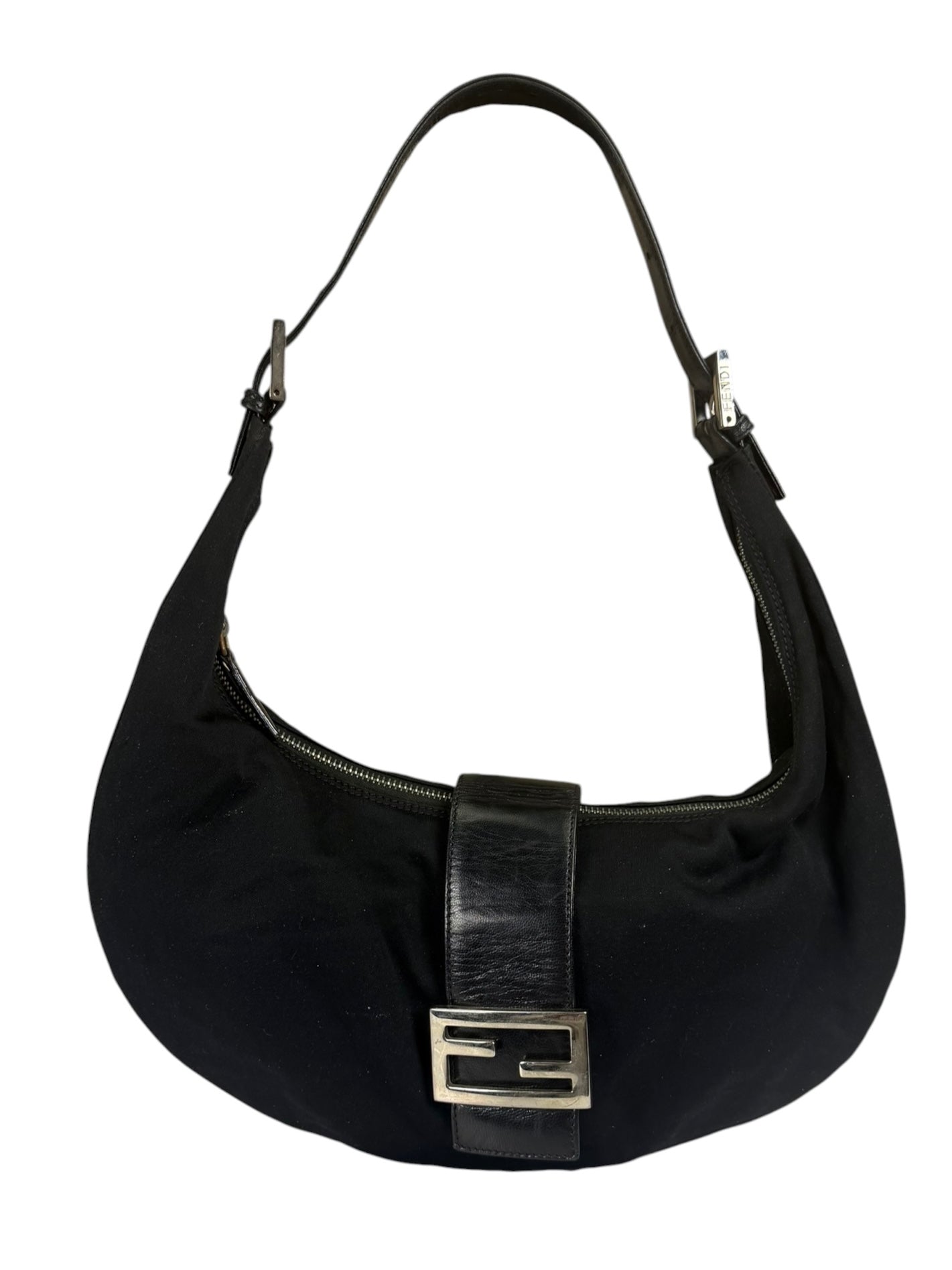 Fendi Black Leather Trim Mamma Baguette