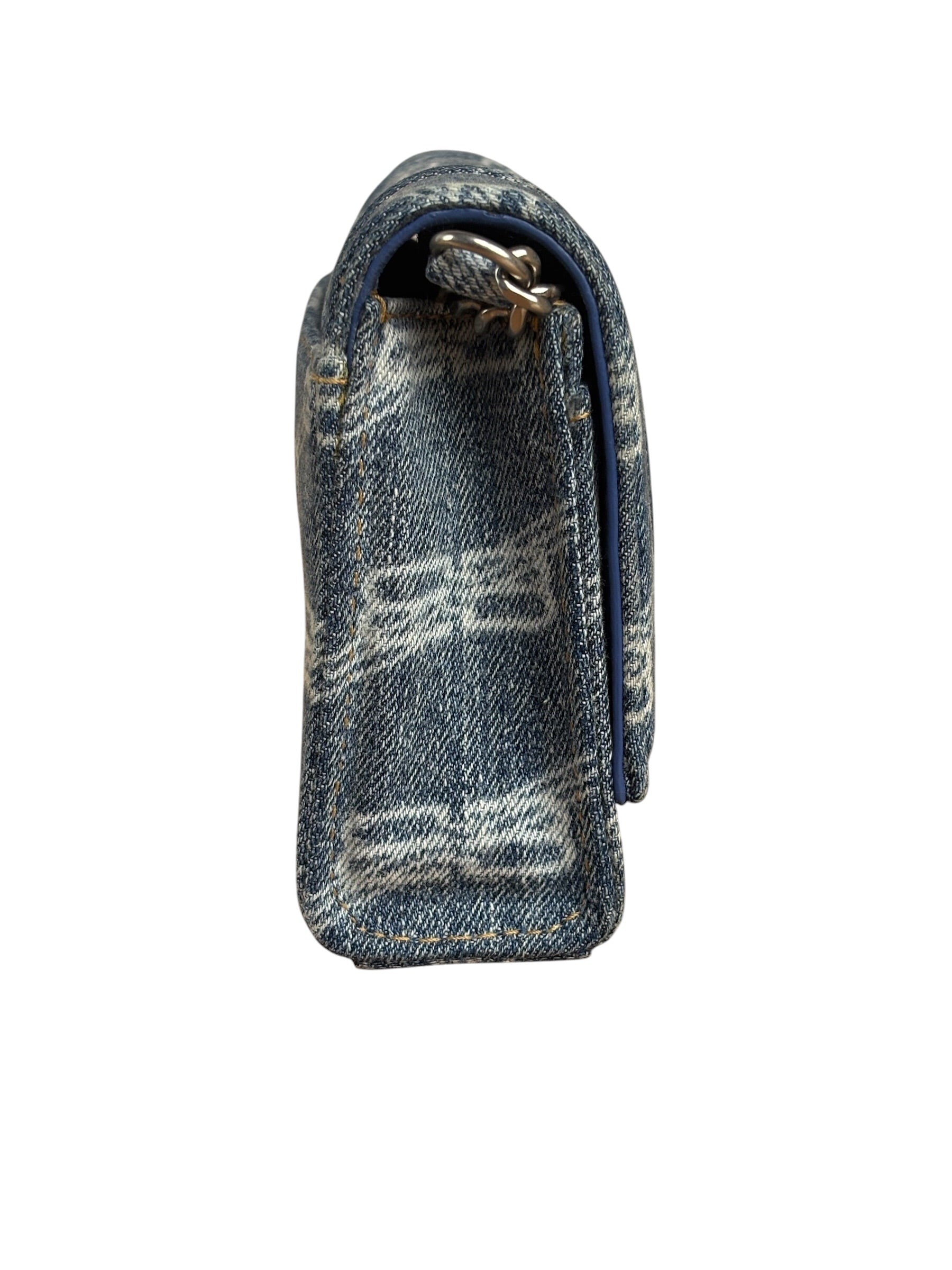 Balenciaga Blue Denim Hourglass Monogram Wallet On Chain