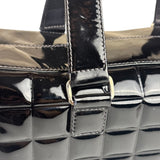 Chanel Black Leather Patent Chocolate Bar Bowler Hand Bag