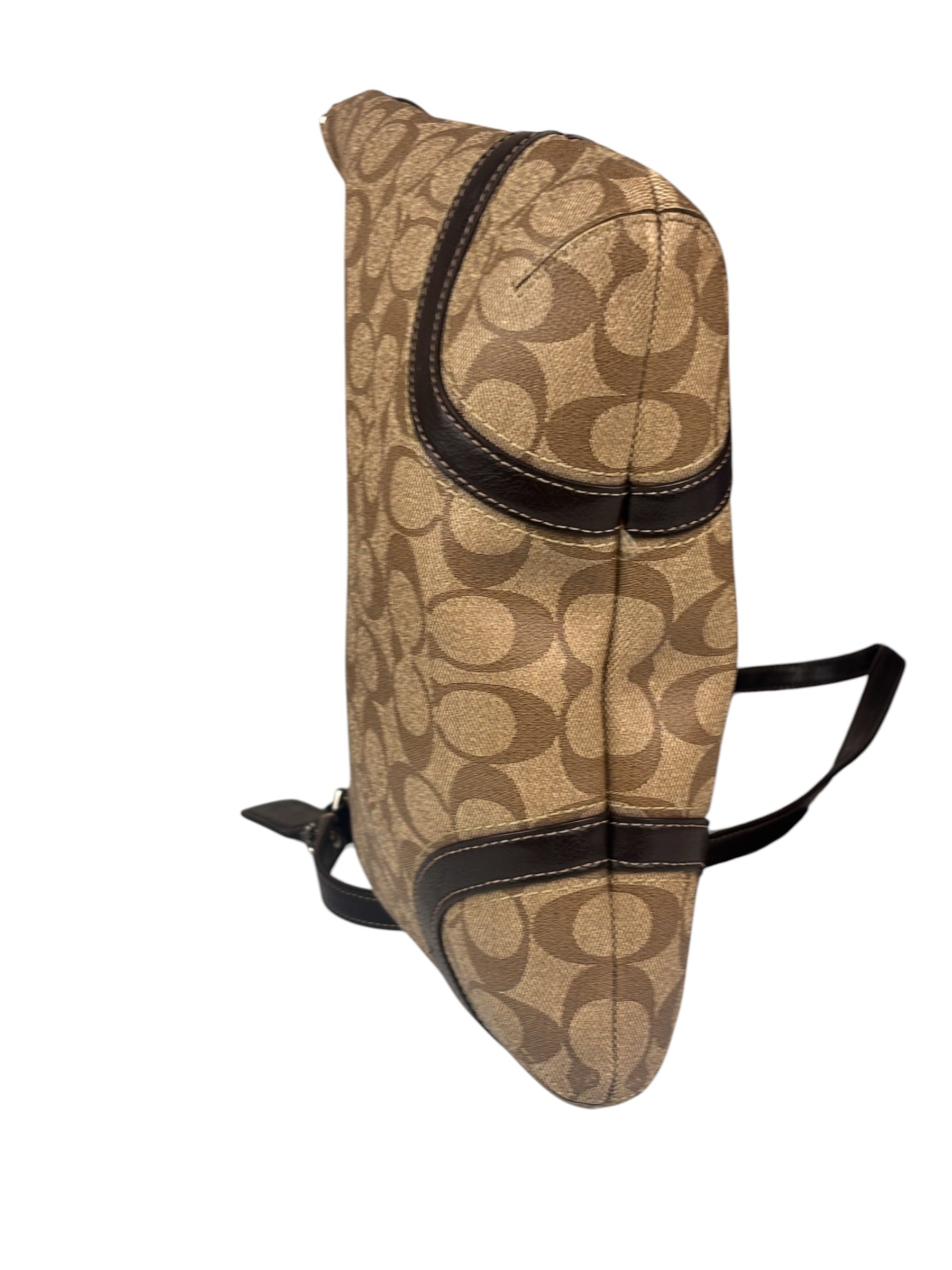 Coach Brown Leather Trim Signature Peyton File Crossbody
