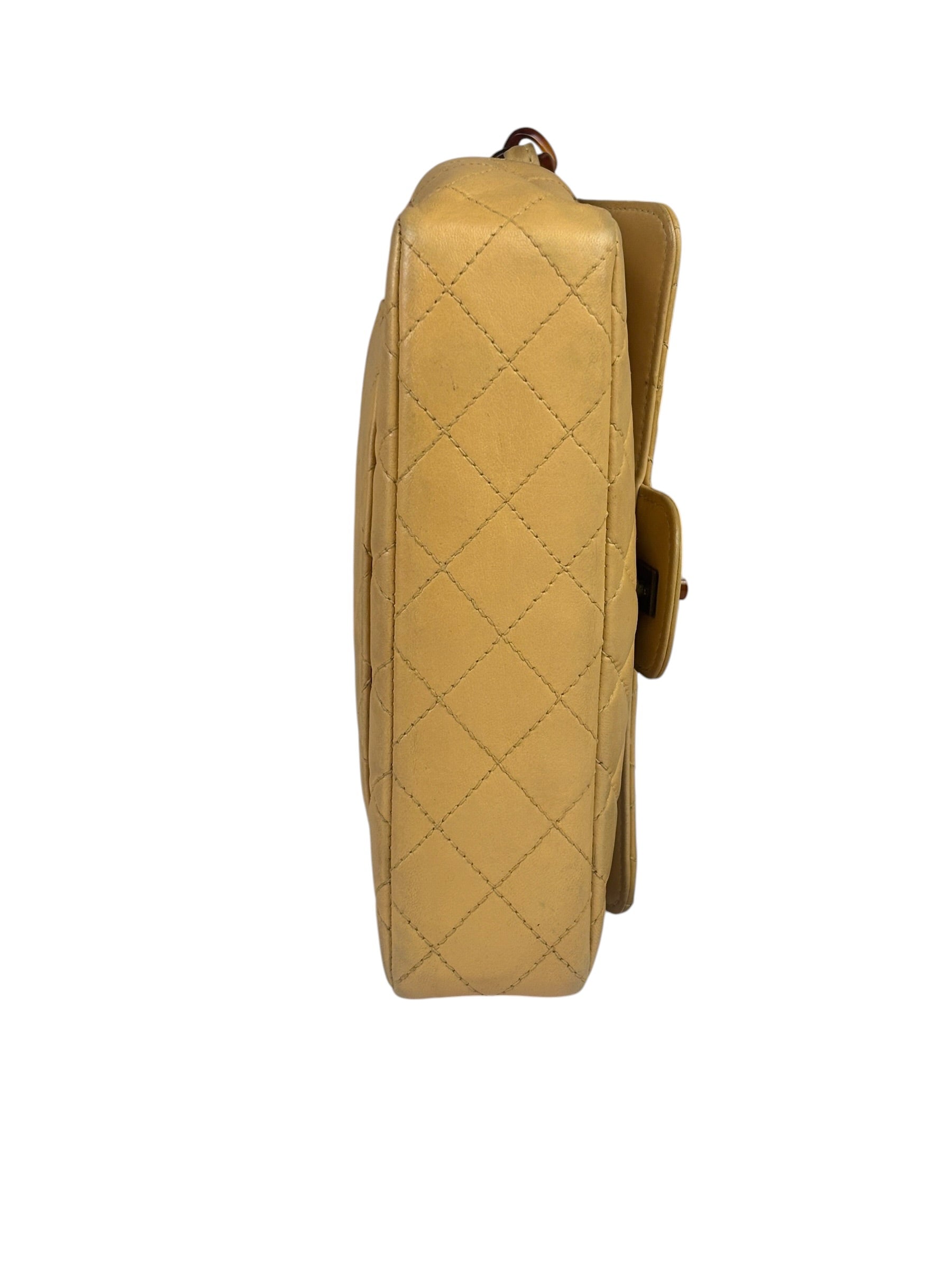 Chanel Beige Quilted Lambskin Tortoiseshell Chain Flap 1996