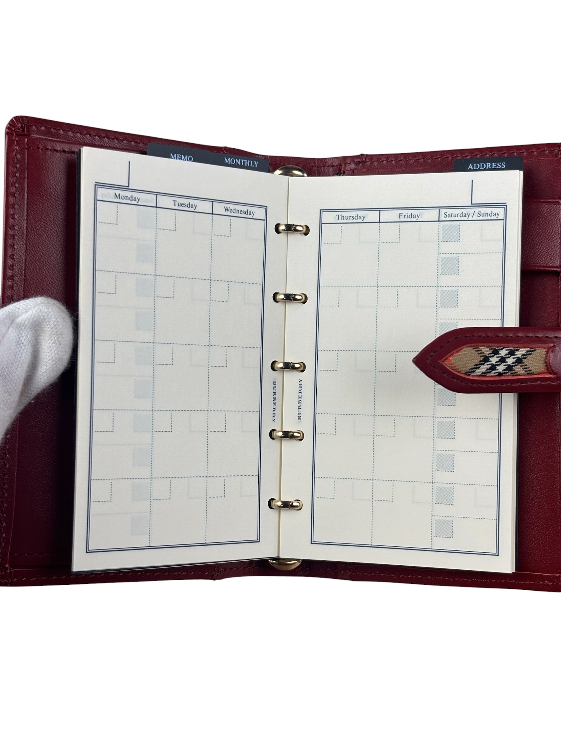 Burberry Red Leather London 5-Ring System Binder Planner