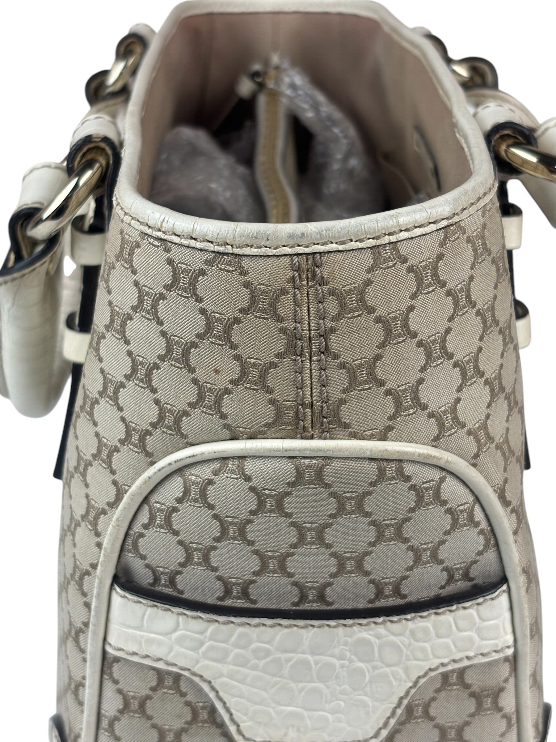 Celine Beige Leather Trim Macadam Boogie Tote
