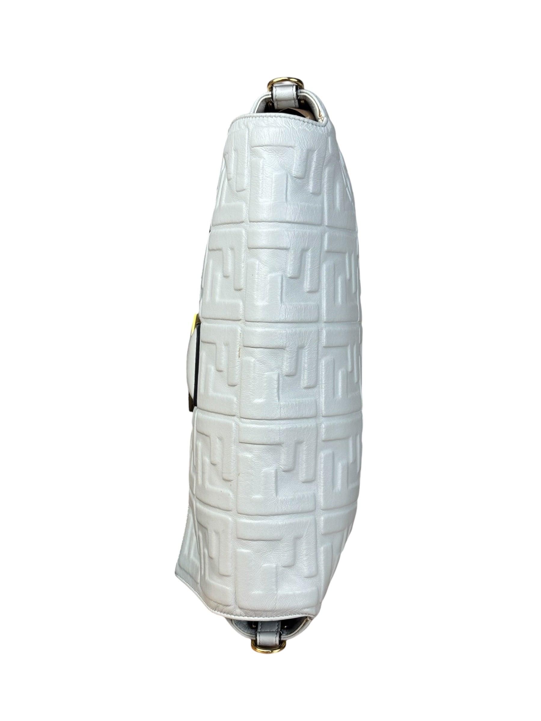 Fendi Large Zucca Embossed Leather Baguette White