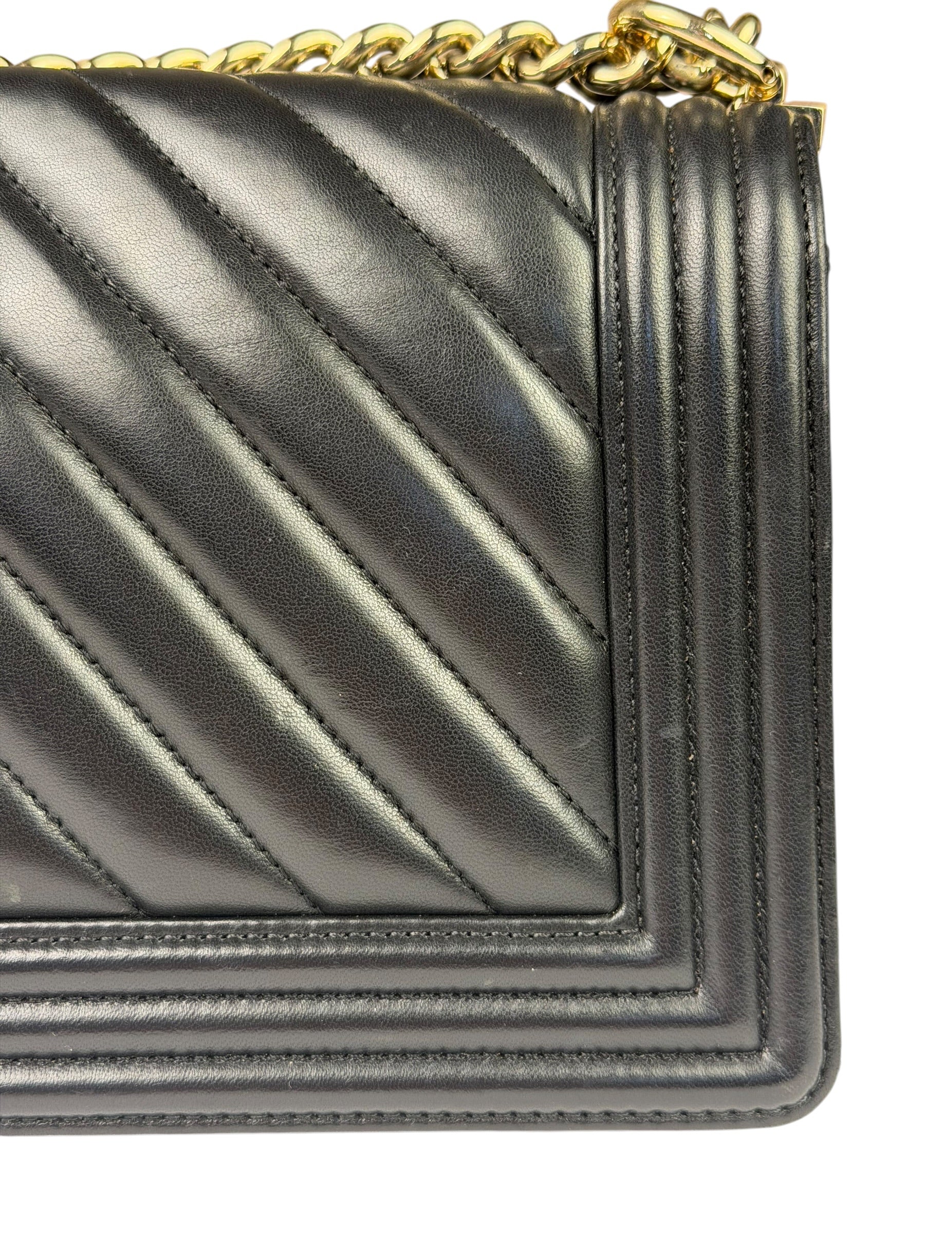 Chanel Black Chevron Leather Boy Medium Flap Bag 2017