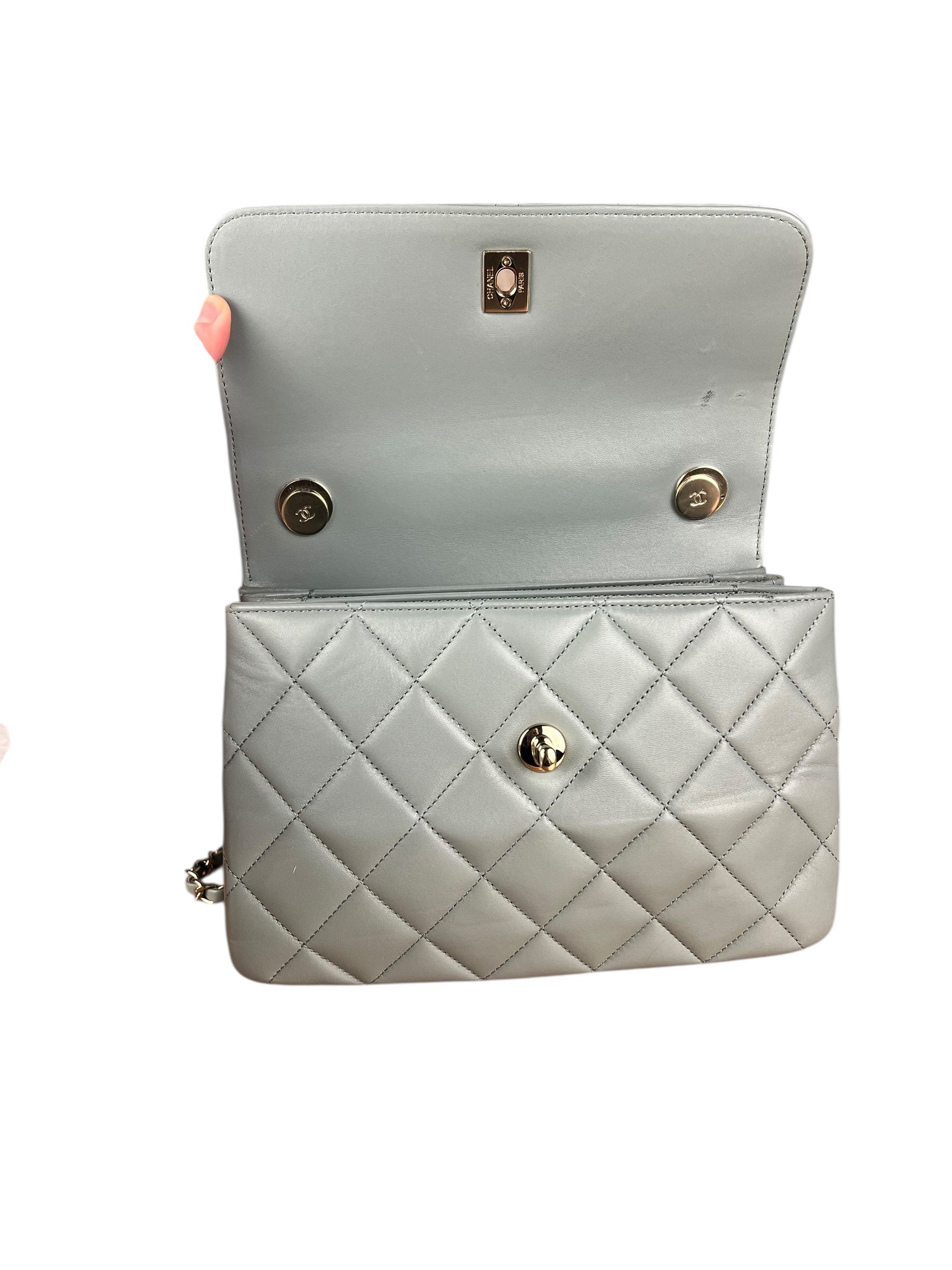 Chanel CC Trendy Blue Leather Flap Top Handle Bag