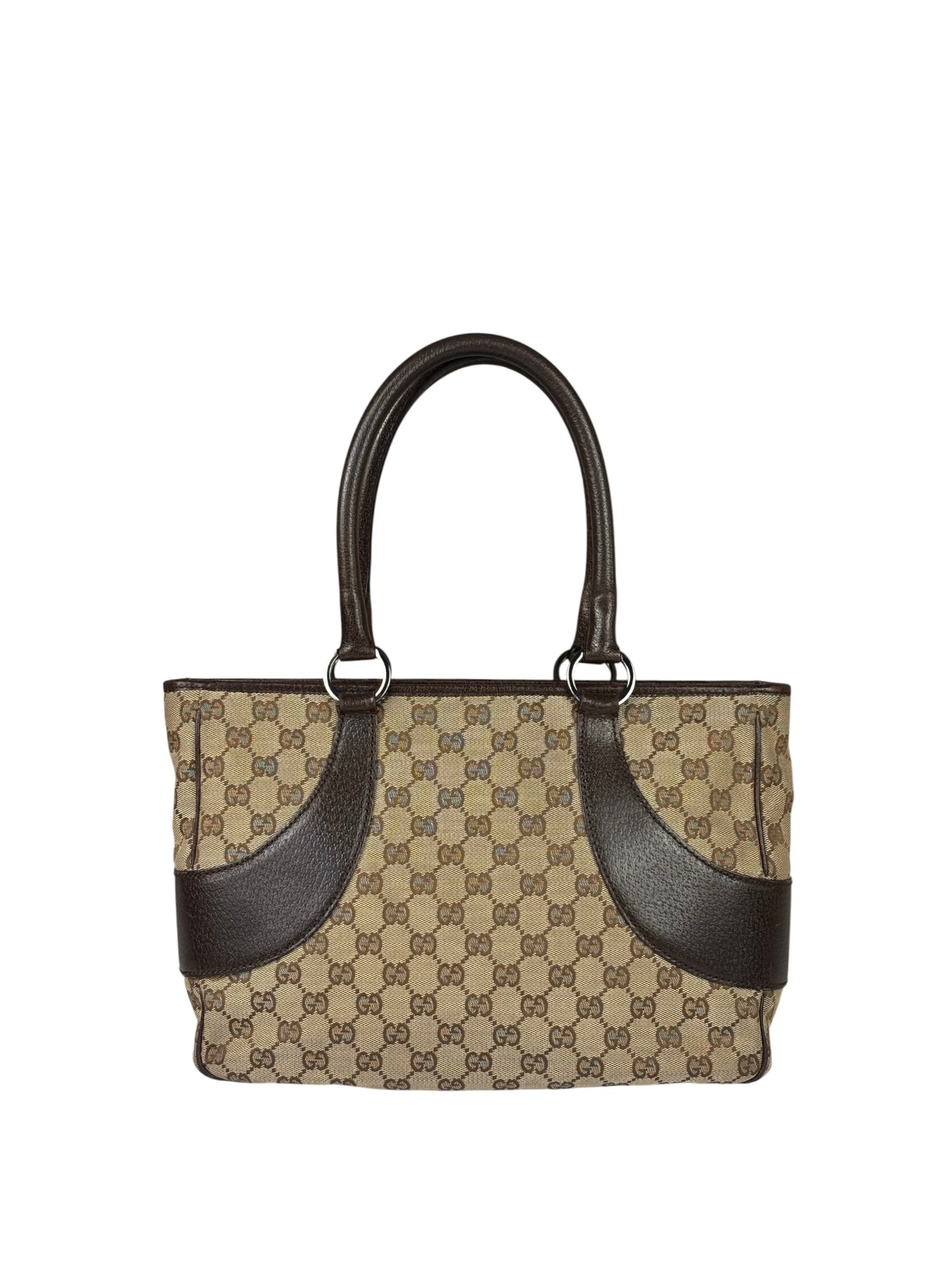 Gucci Brown Leather Trim GG Supreme Shoulder Bag