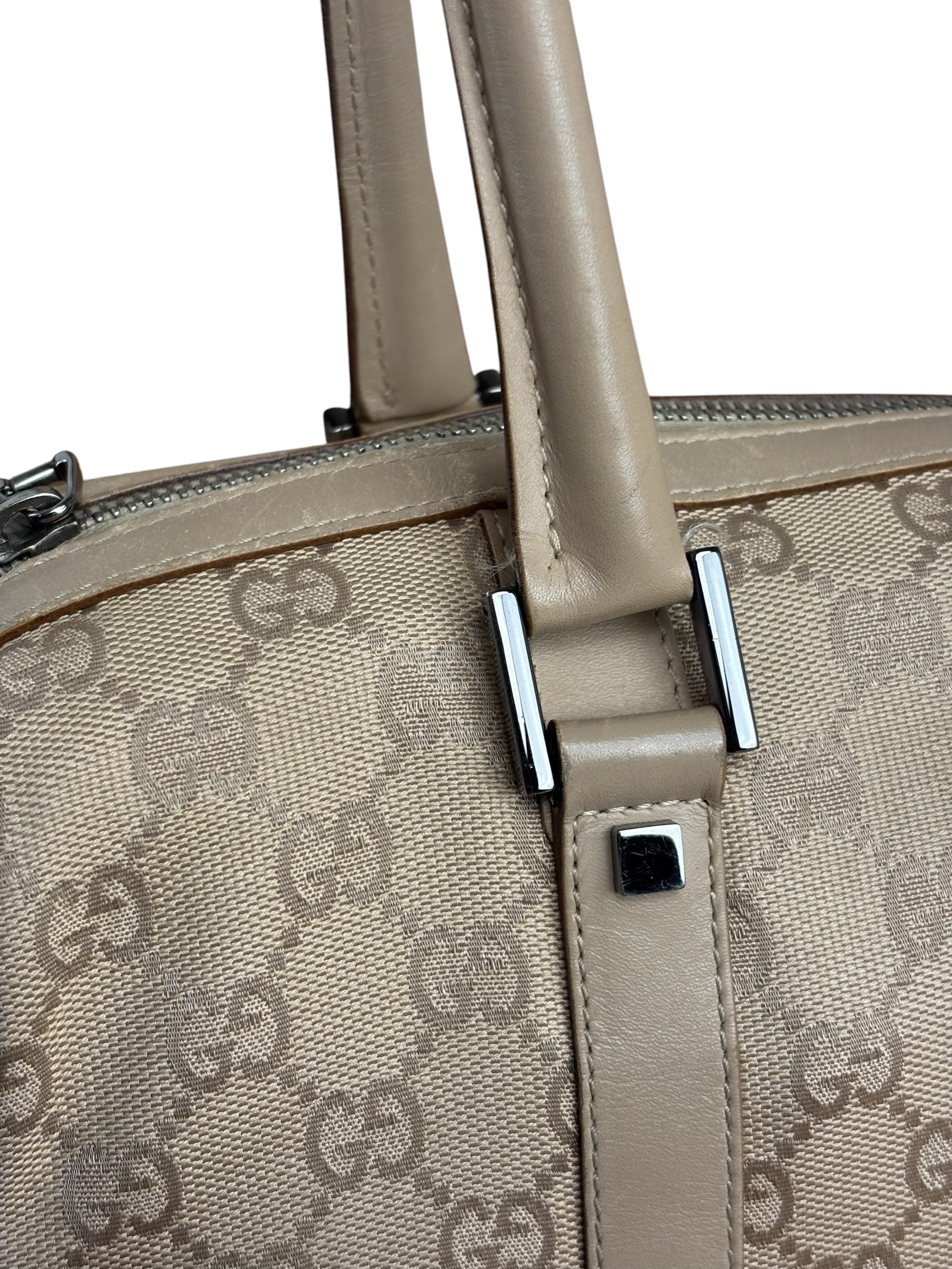 Gucci GG Beige Leather Trim Guccissima Small Boston Bag