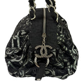 Chanel Black CC Jacquard Chain Silver Metallic Bowler Handbag 2005