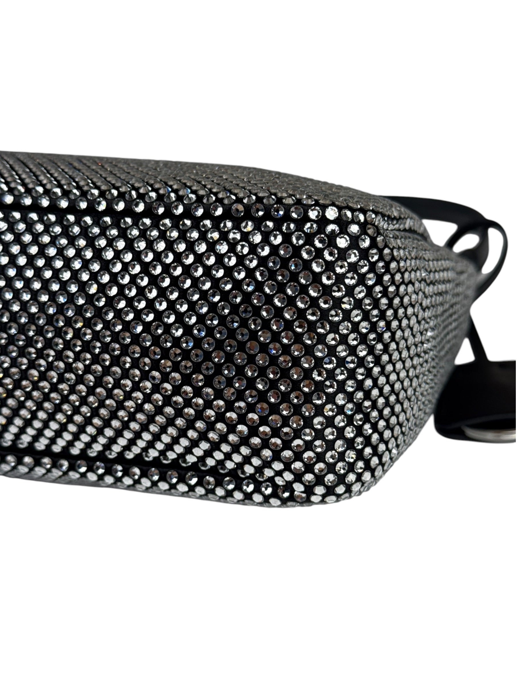 Prada Black Satin/Saffiano Leather Trim  Re-Edition Crystal-Studded Mini Pochette 2005