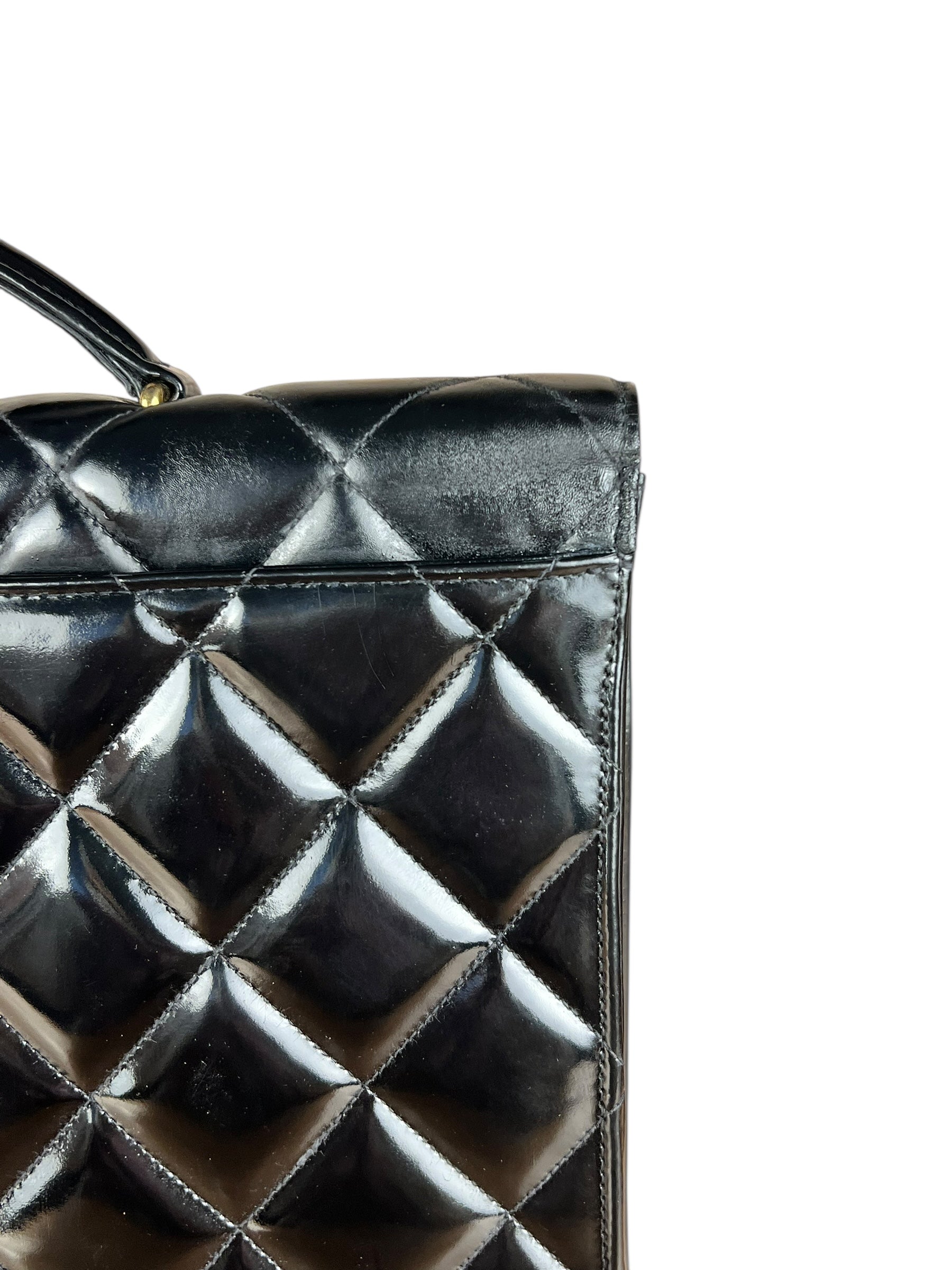Chanel CC Black Patent Quilted Flap Briefcase Handbag '95
