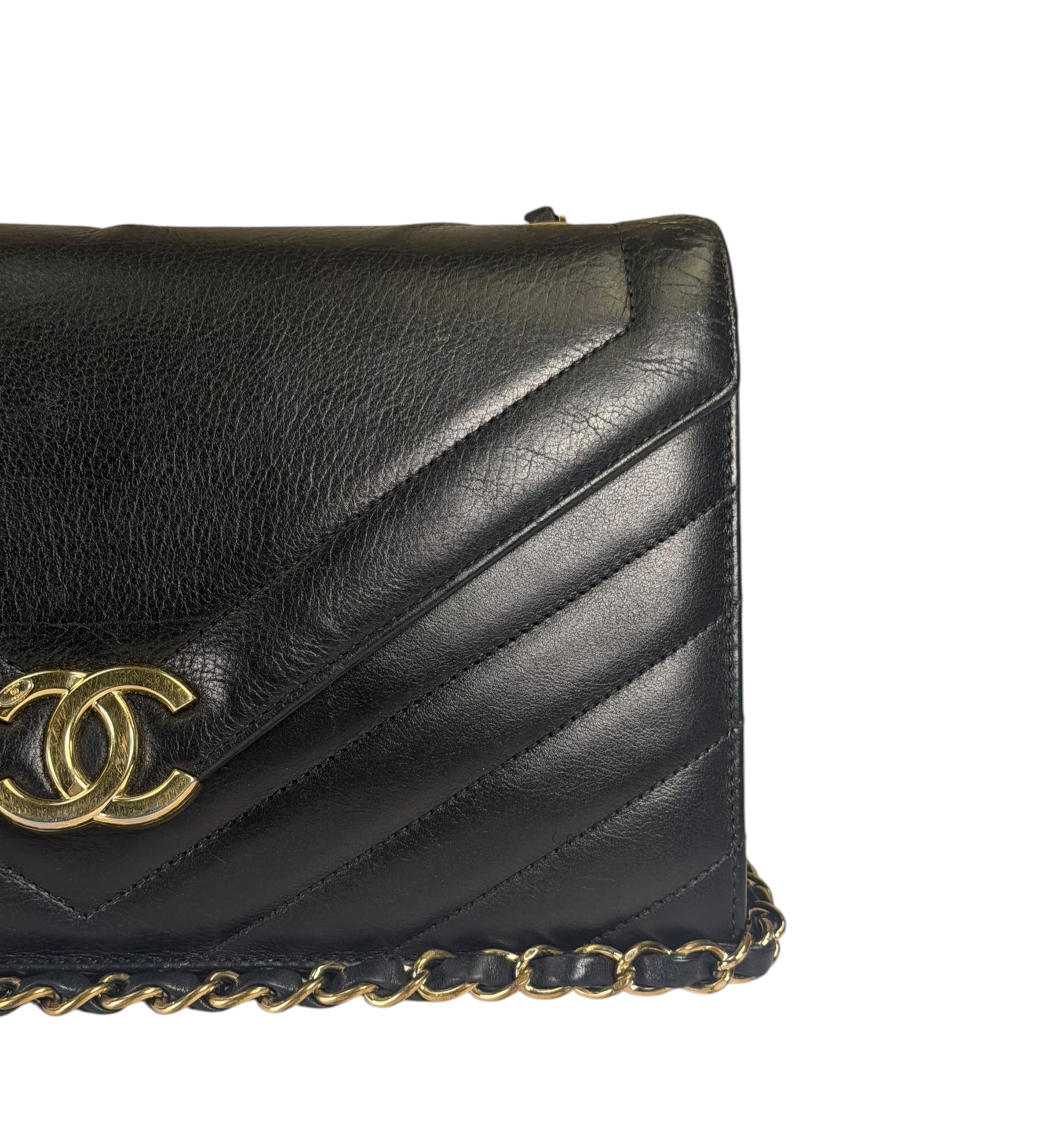 Chanel Black Calfskin Chevron Envelop Flap Bag 2019