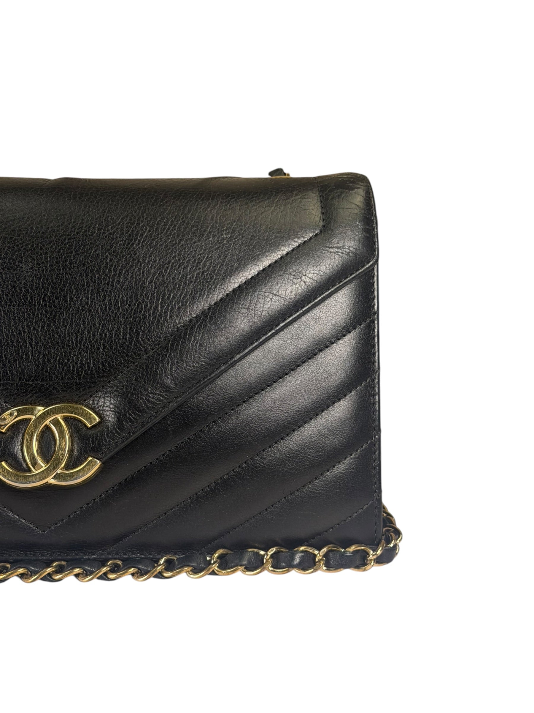 Chanel Black Calfskin Chevron Envelop Flap Bag 2019