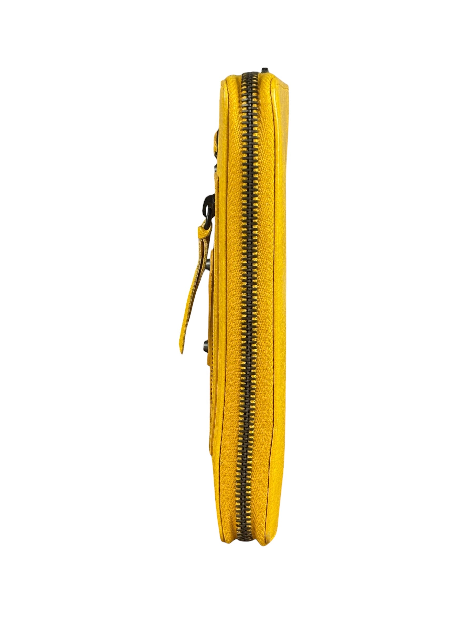 Balenciaga Yellow Leather Moto Zip Wallet