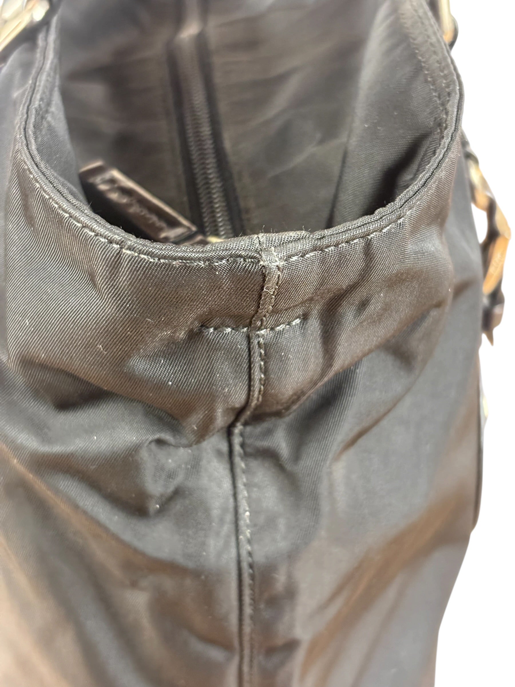Prada Black Tessuto Nylon Leather Trim Hand Bag
