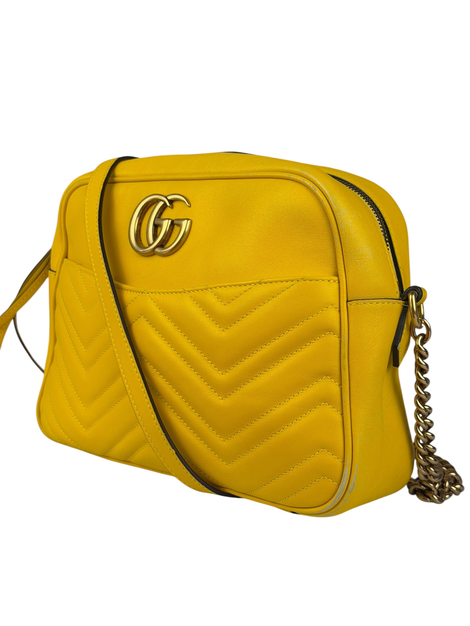 Gucci Bright Yellow GG Marmont Matelasse Shoulder Camera Bag