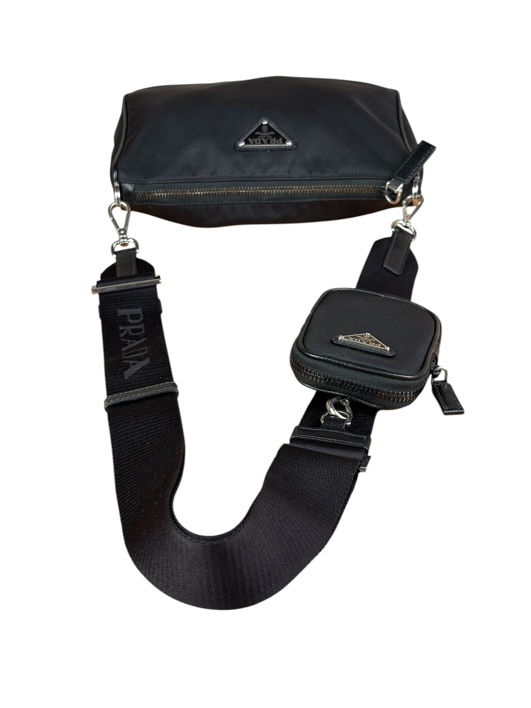 Prada Black Re-Nylon Saffiano Leather Crossbody Bag