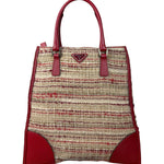Prada Vintage Red Woven Tweed Zip Tote