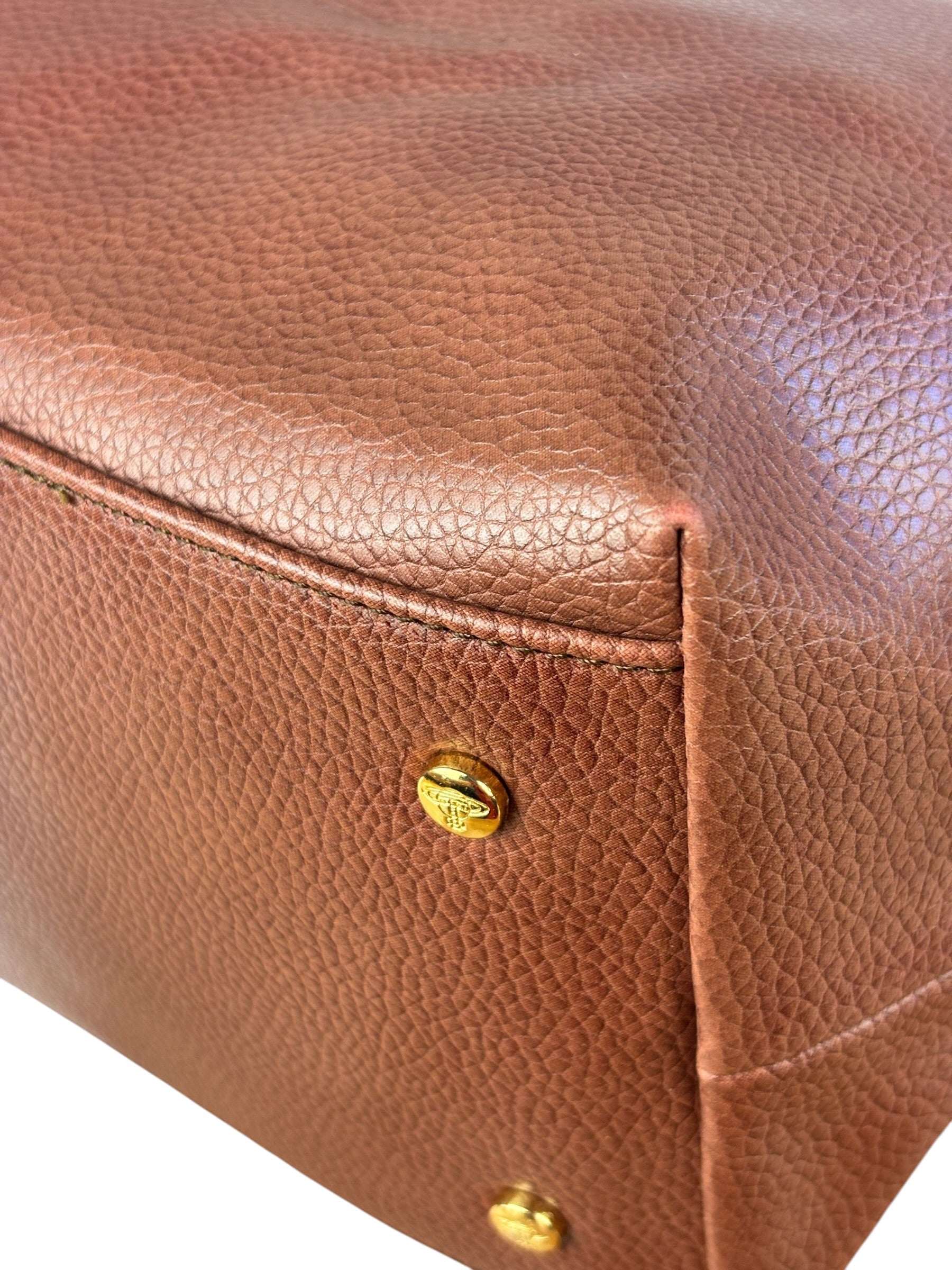 Vivienne Westwood Tan Brown Leather Perforated Orb Logo Shoulder Bag