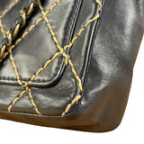 Chanel Vintage Navy Blue Leather Wild Stitch Surpique Flap Bag 2001
