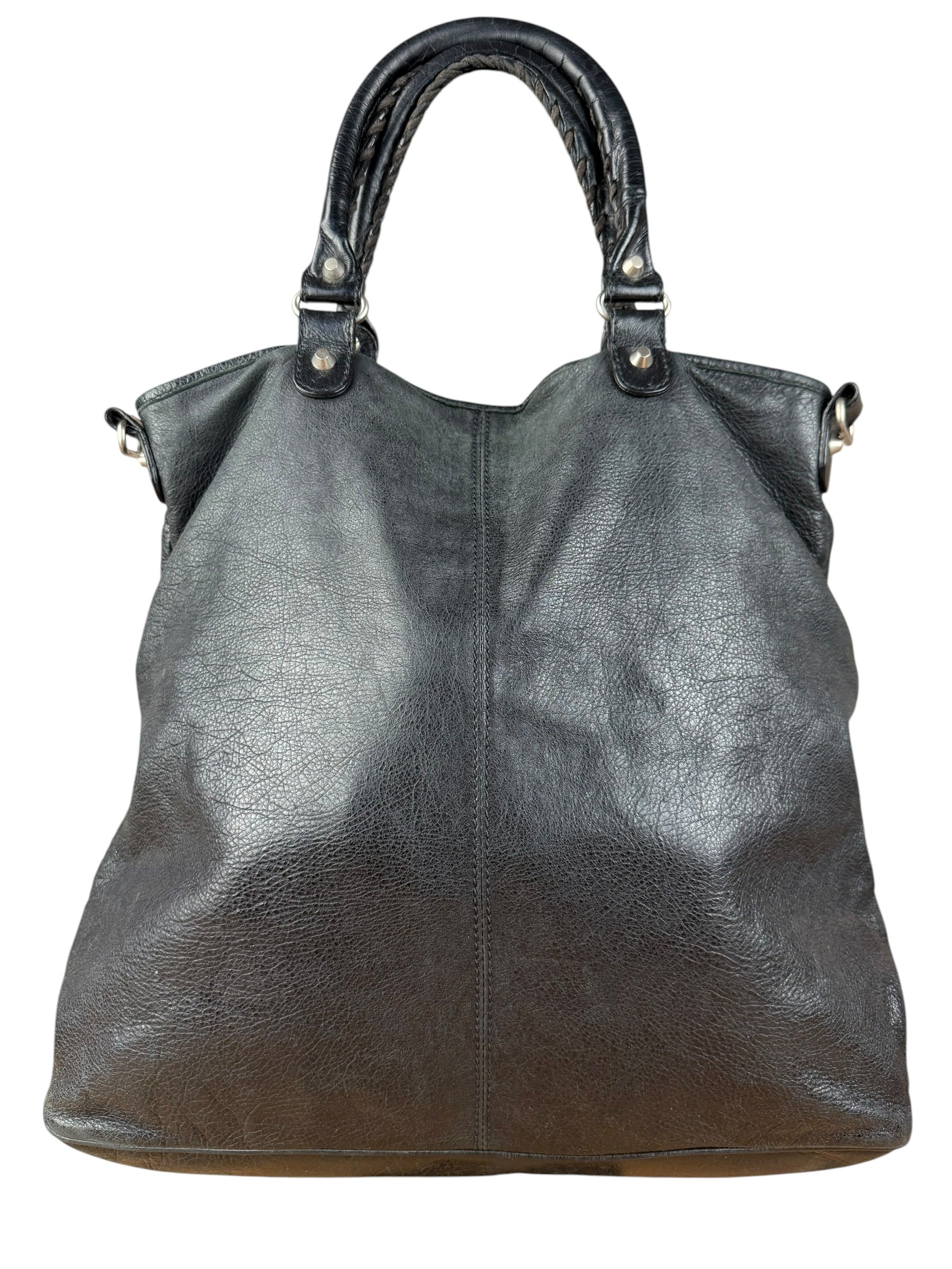 Balenciaga Vintage Black Leather Classic Square Zip Shoulder Tote Bag