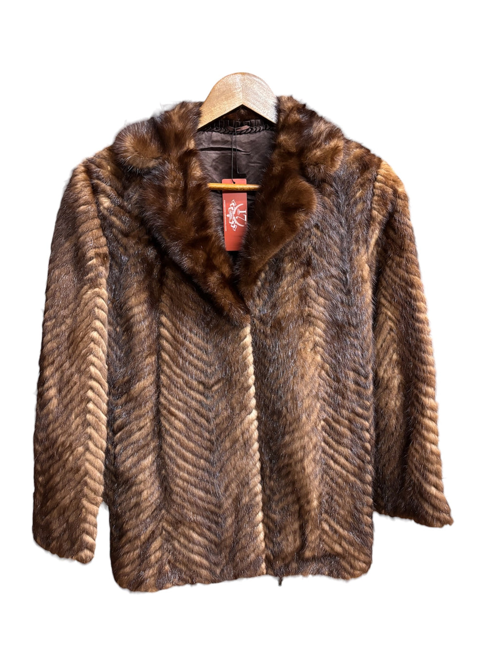 Vintage Hazel Brown Chevron Mink Fur Coat