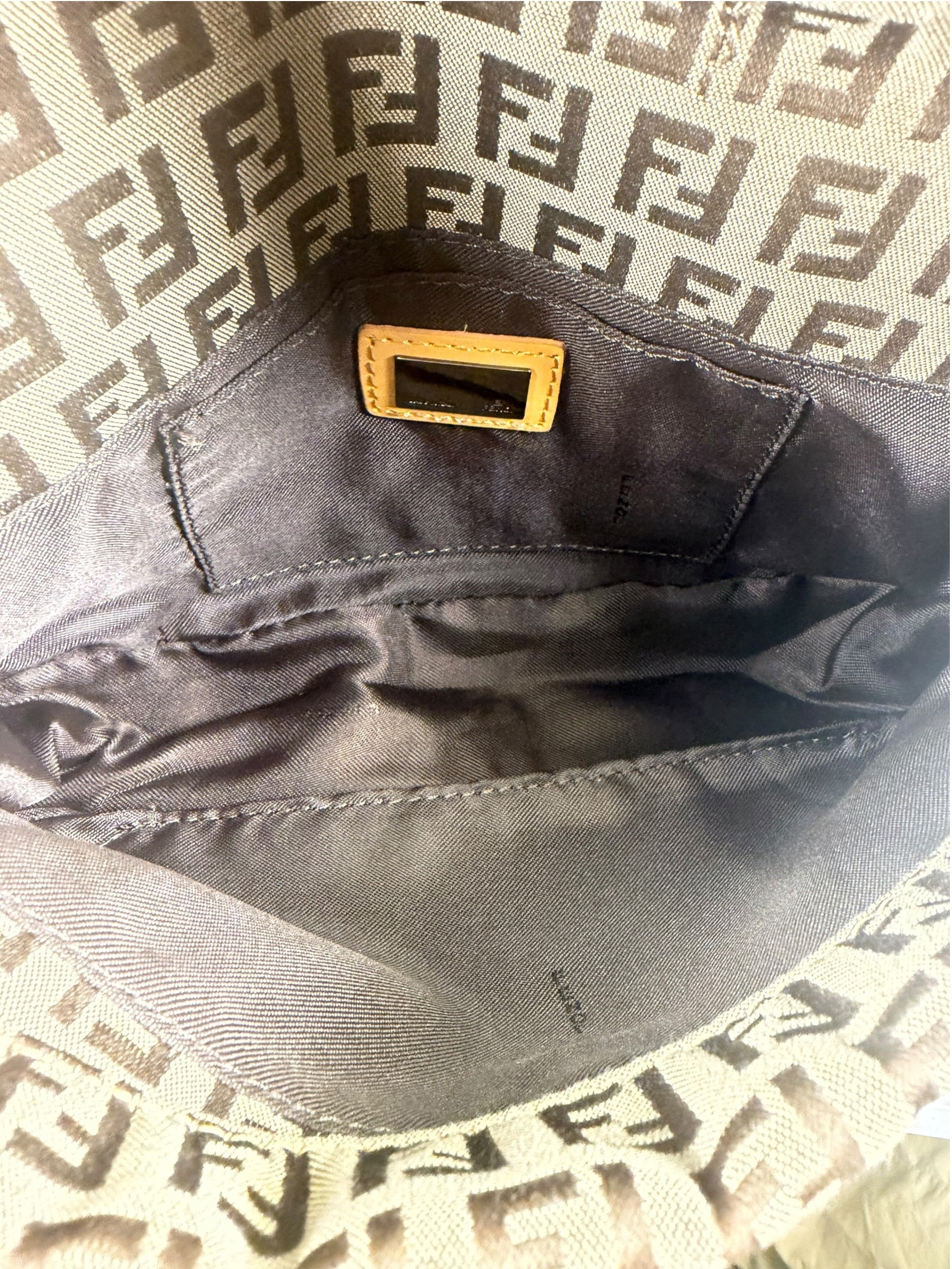 Fendi Beige Leather Trim Zucca Pochette