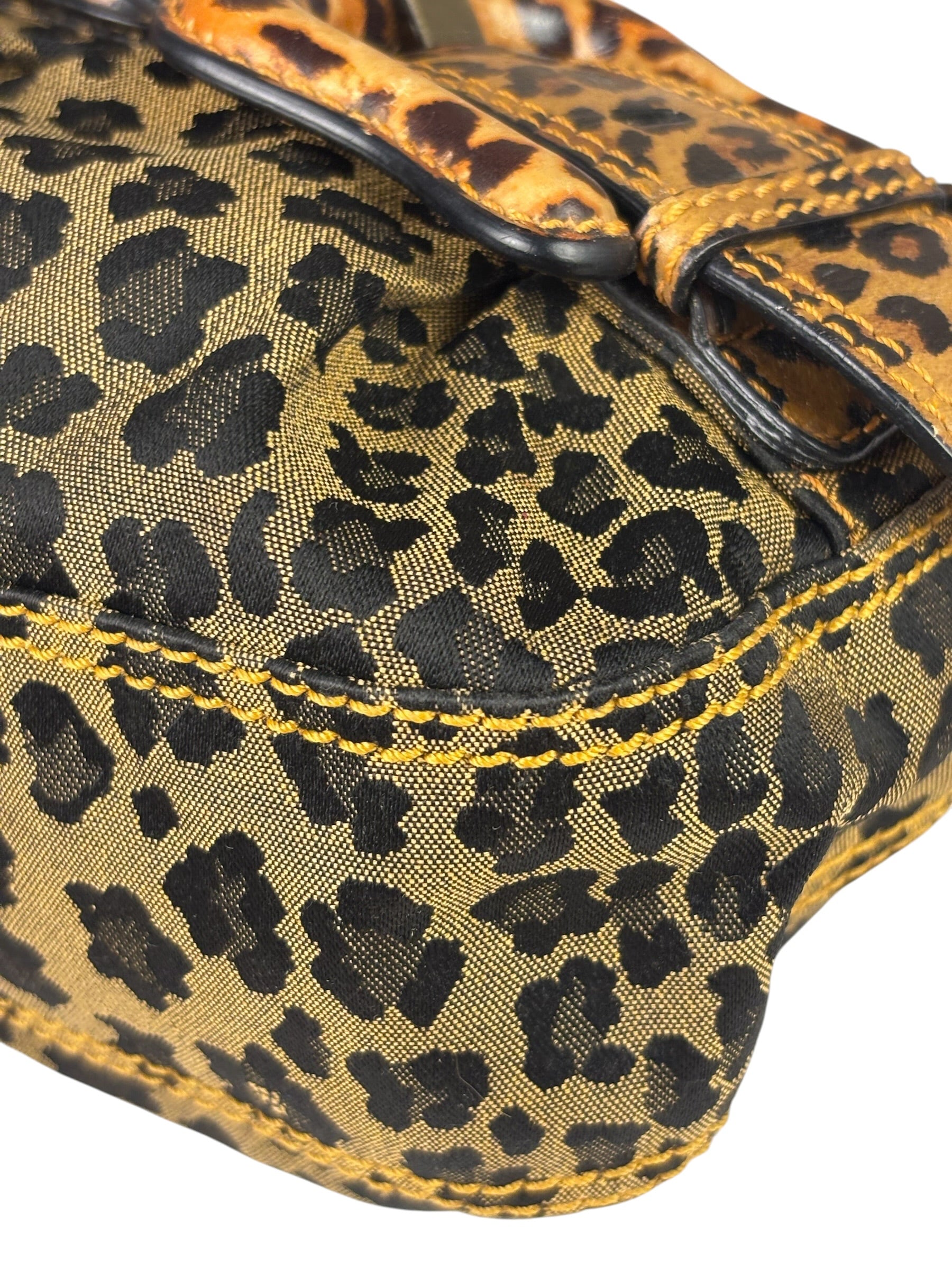 Fendi Brown Leather Trim Leopard Print Buckle Bag
