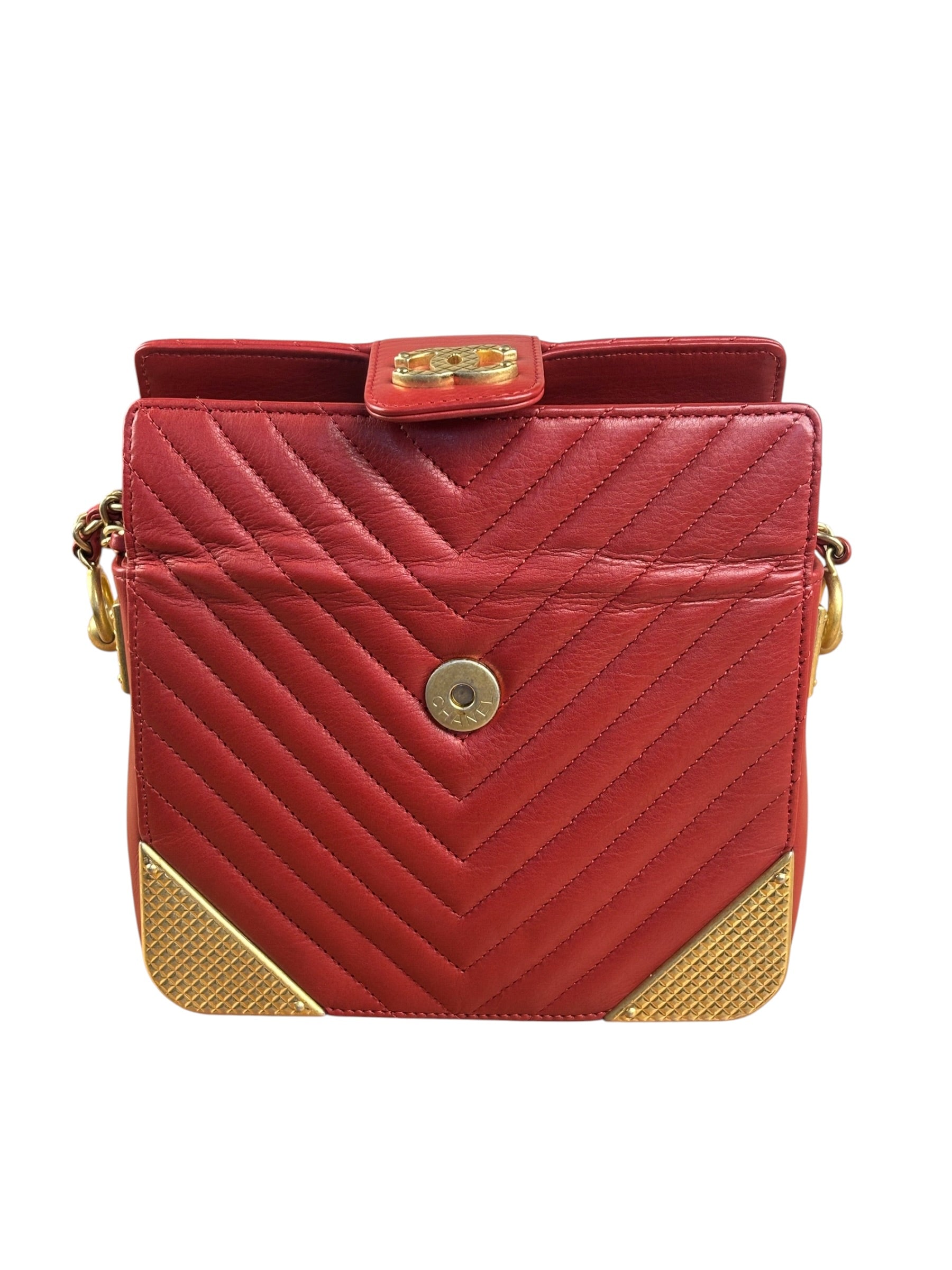 Chanel Red Quilted Leather Rock The Corner Minaudiere Shoulder Bag 2018