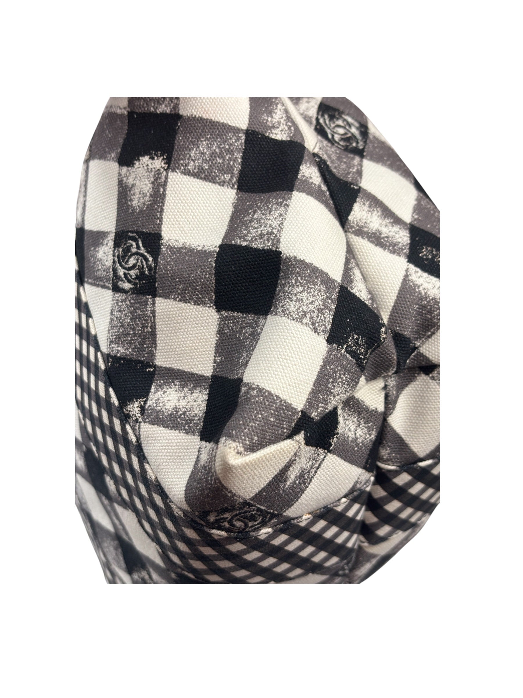 Chanel Bicolor Leather Trim Gingham Canvas Coco Mark Handbag 2010