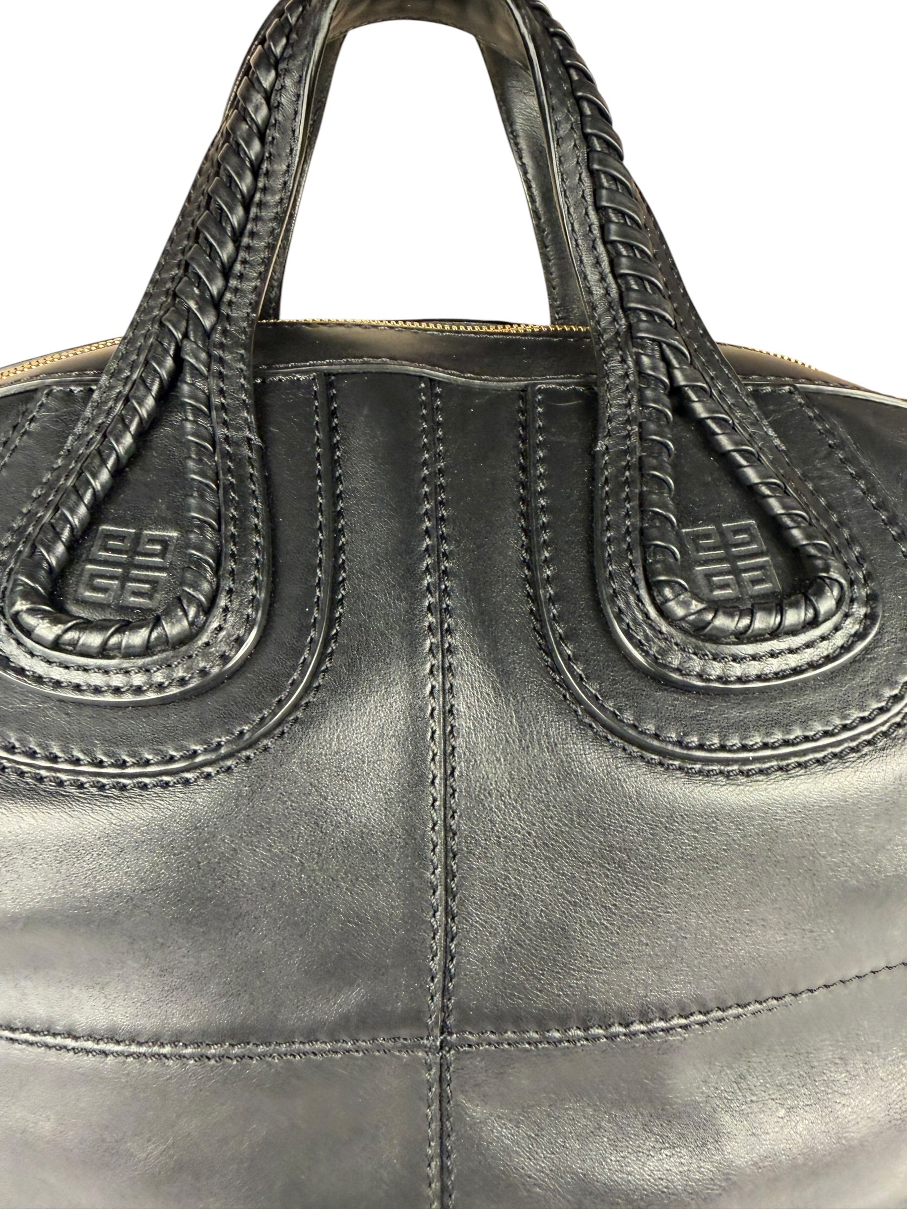 Givenchy Vintage Black Leather Nightinagale Braided Handles Hobo Bag