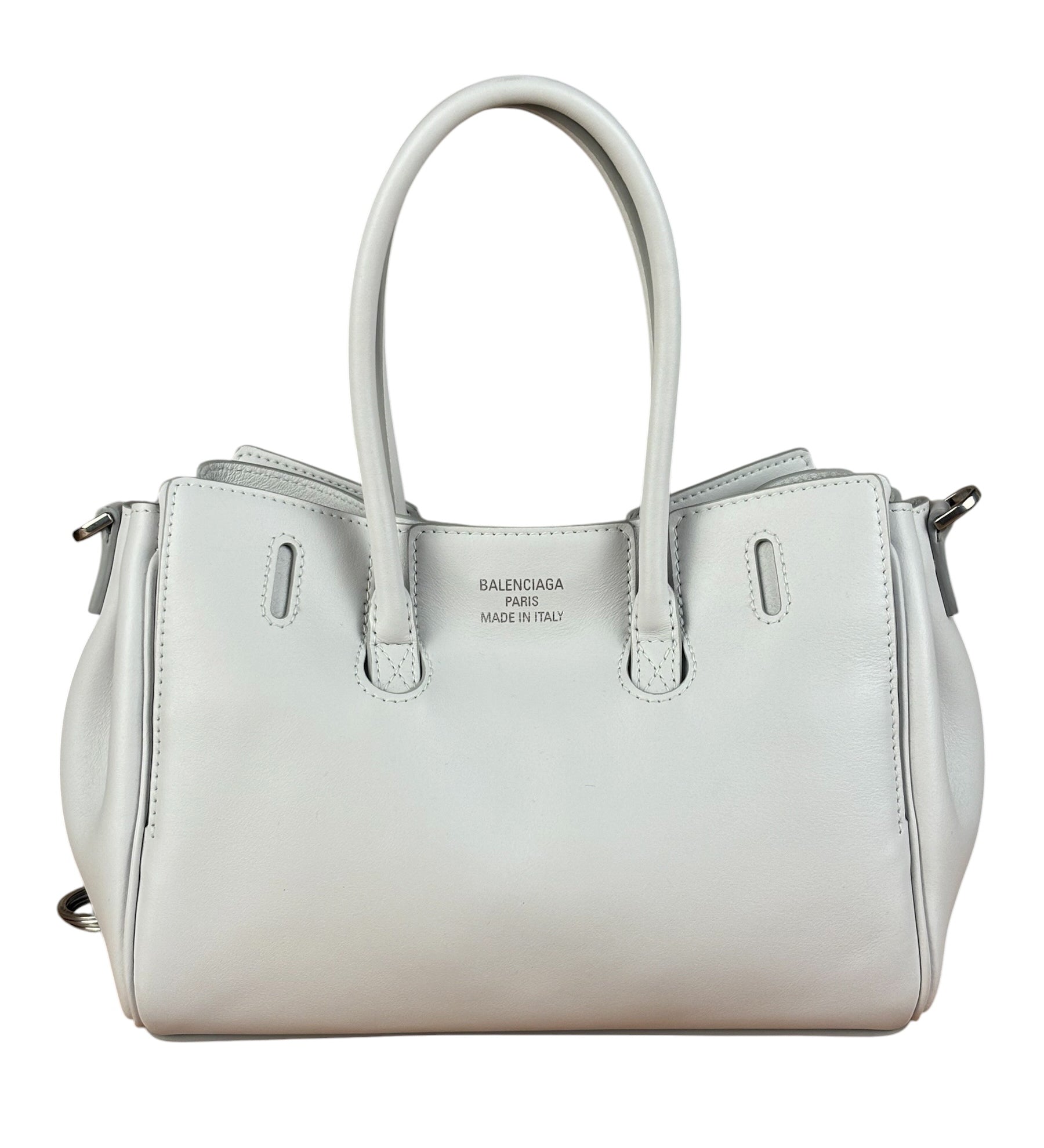 Balenciaga White Leather Bel Air Carry All Handbag