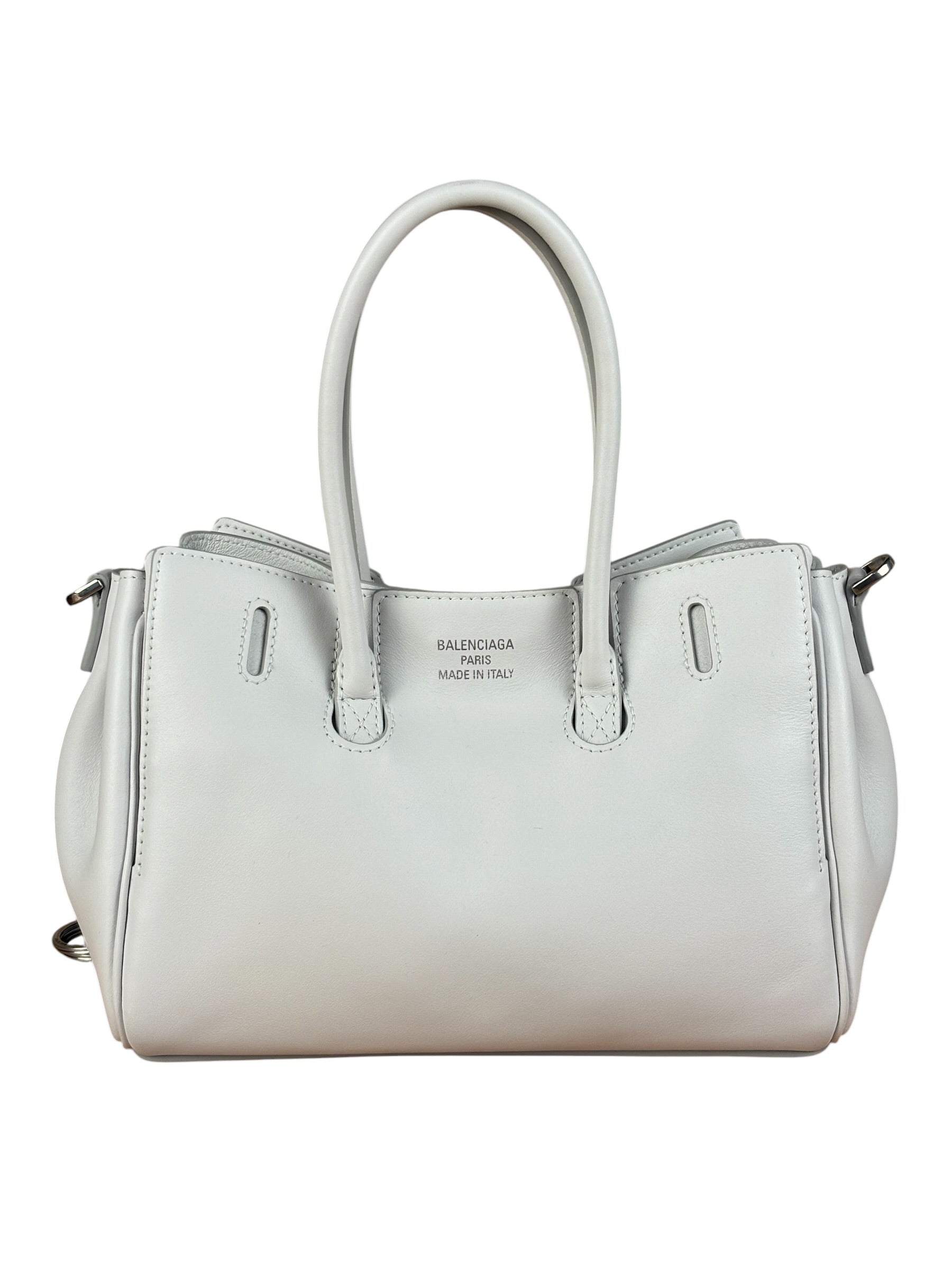 Balenciaga White Leather Bel Air Carry All Handbag