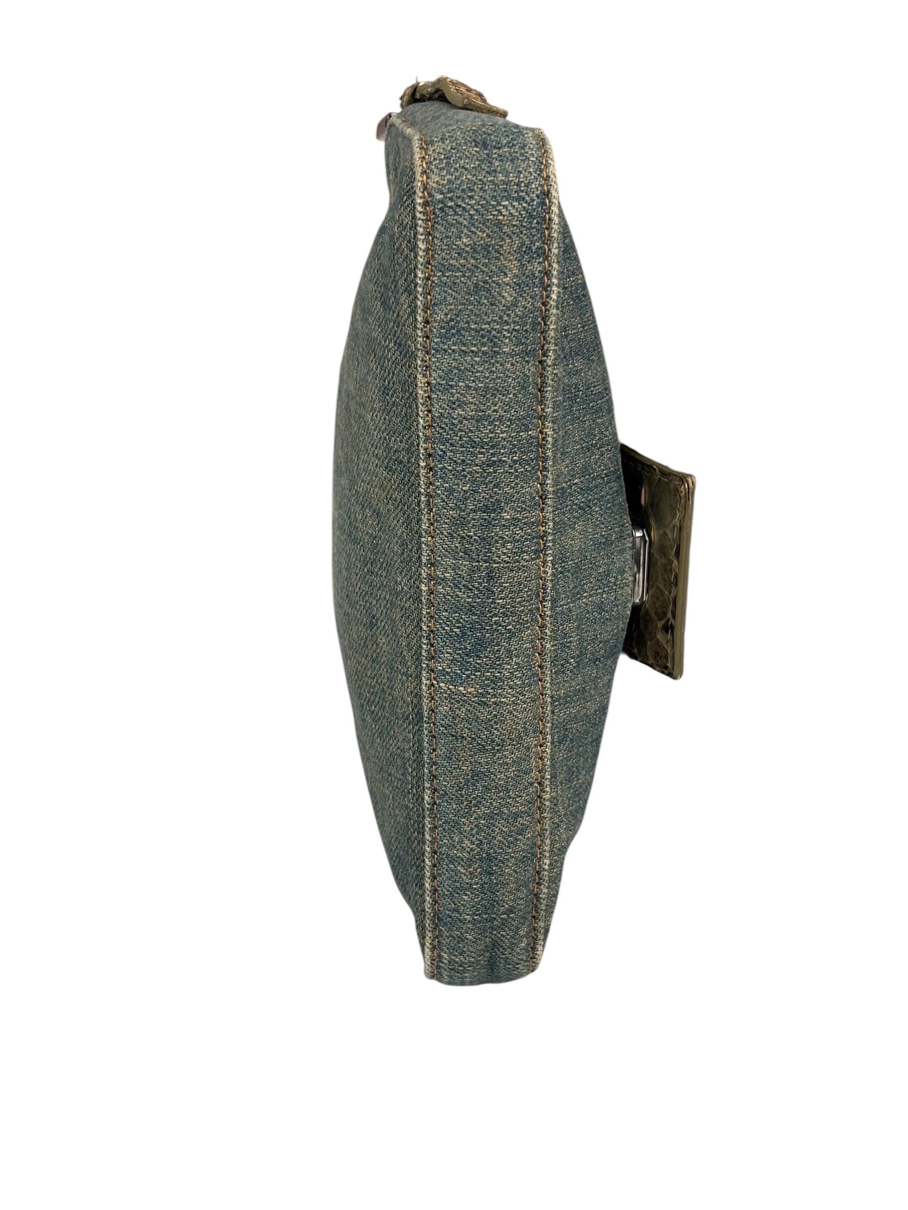 Fendi Denim/Snakeskin Trim Mini Baguette