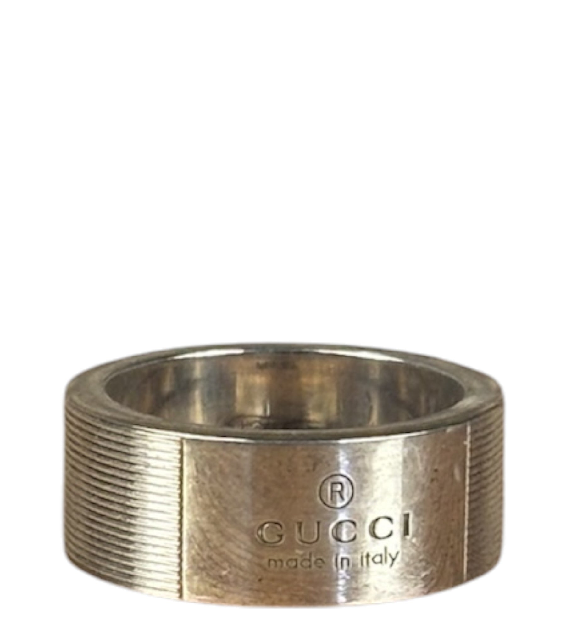 Gucci Silver Wide Flat Subtle Brushed Ring