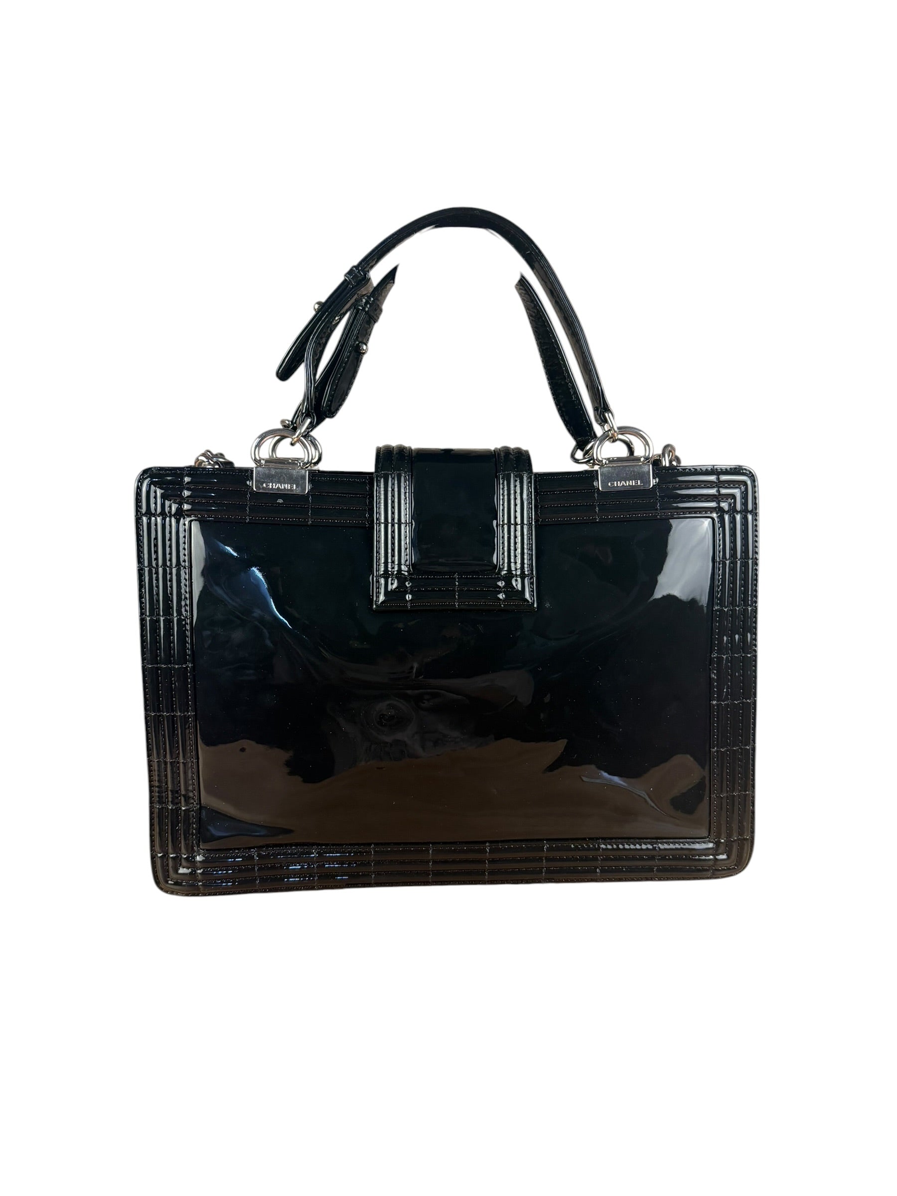 Chanel Black Patent Leather Boy Tote Two-Way Bag 2012